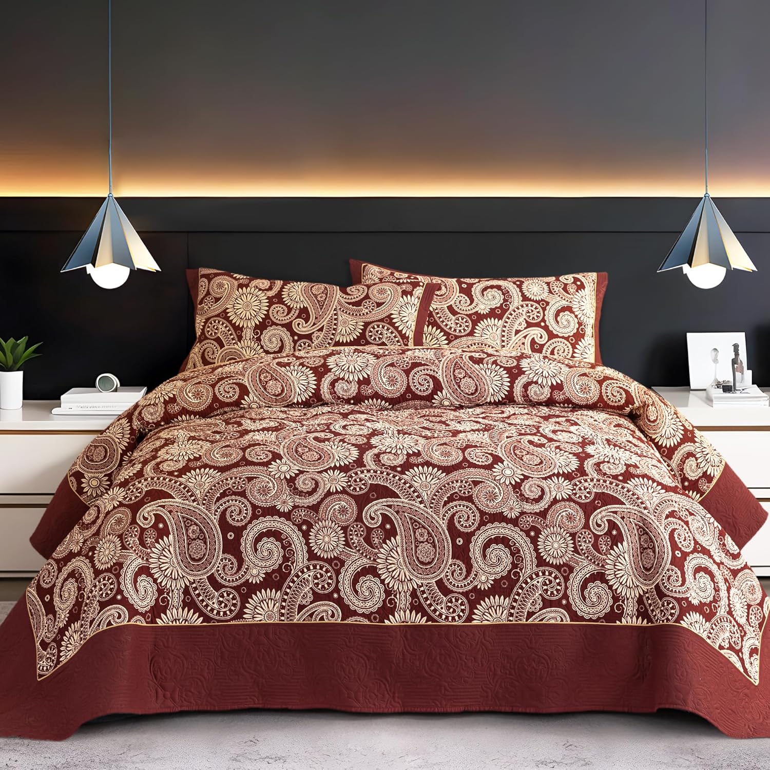 Sophia William Terracotta Cal King Patchwork Quilt Set