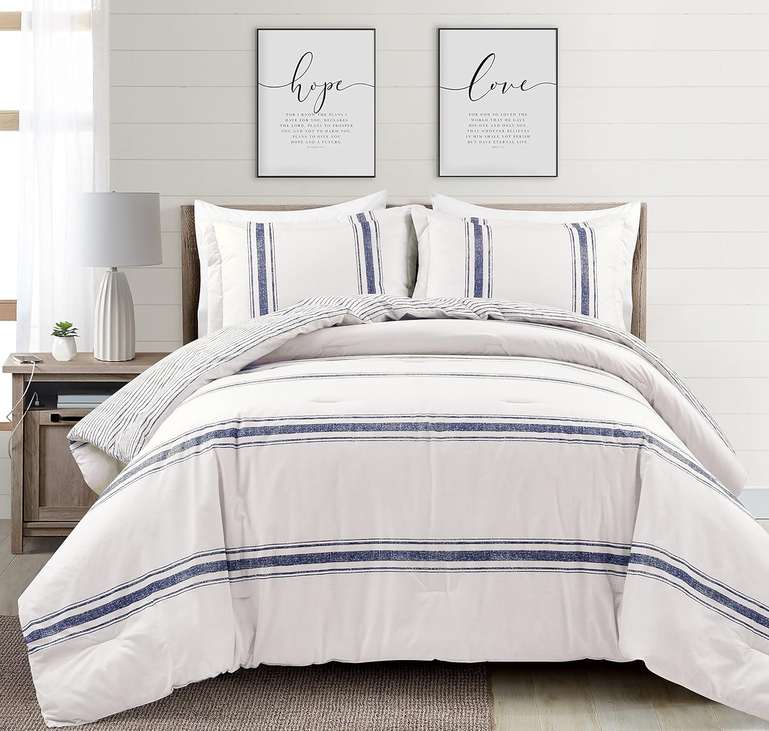 Lush Decor Farmhouse Stripe Reversible Comforter Set