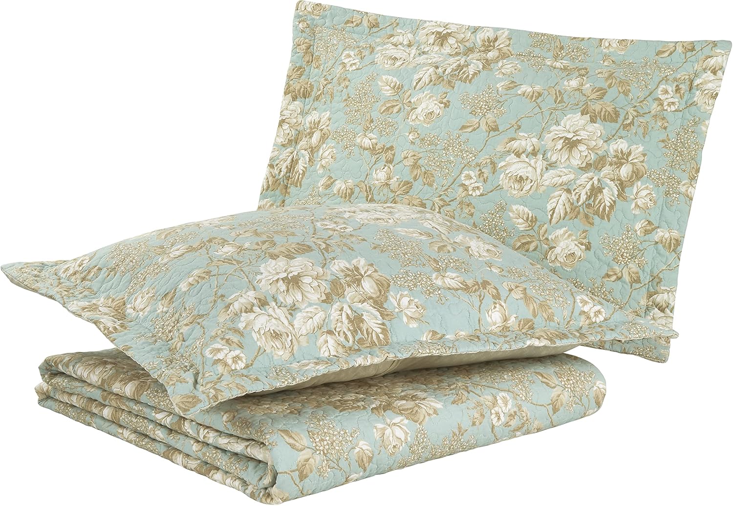 Laura Ashley King Quilt Set - Brompton Green 100 Cotton Reversible Bedding 1