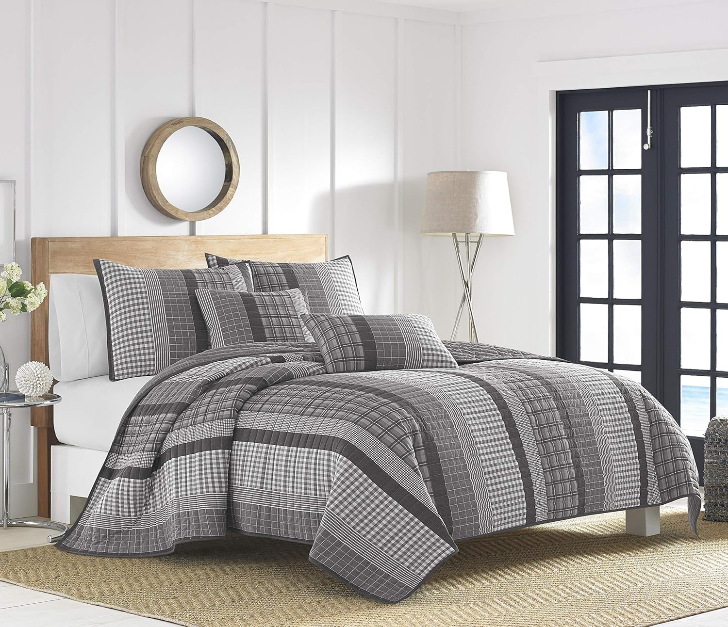 Nautica 100 Cotton Reversible Quilt Set 3-Piece Grey