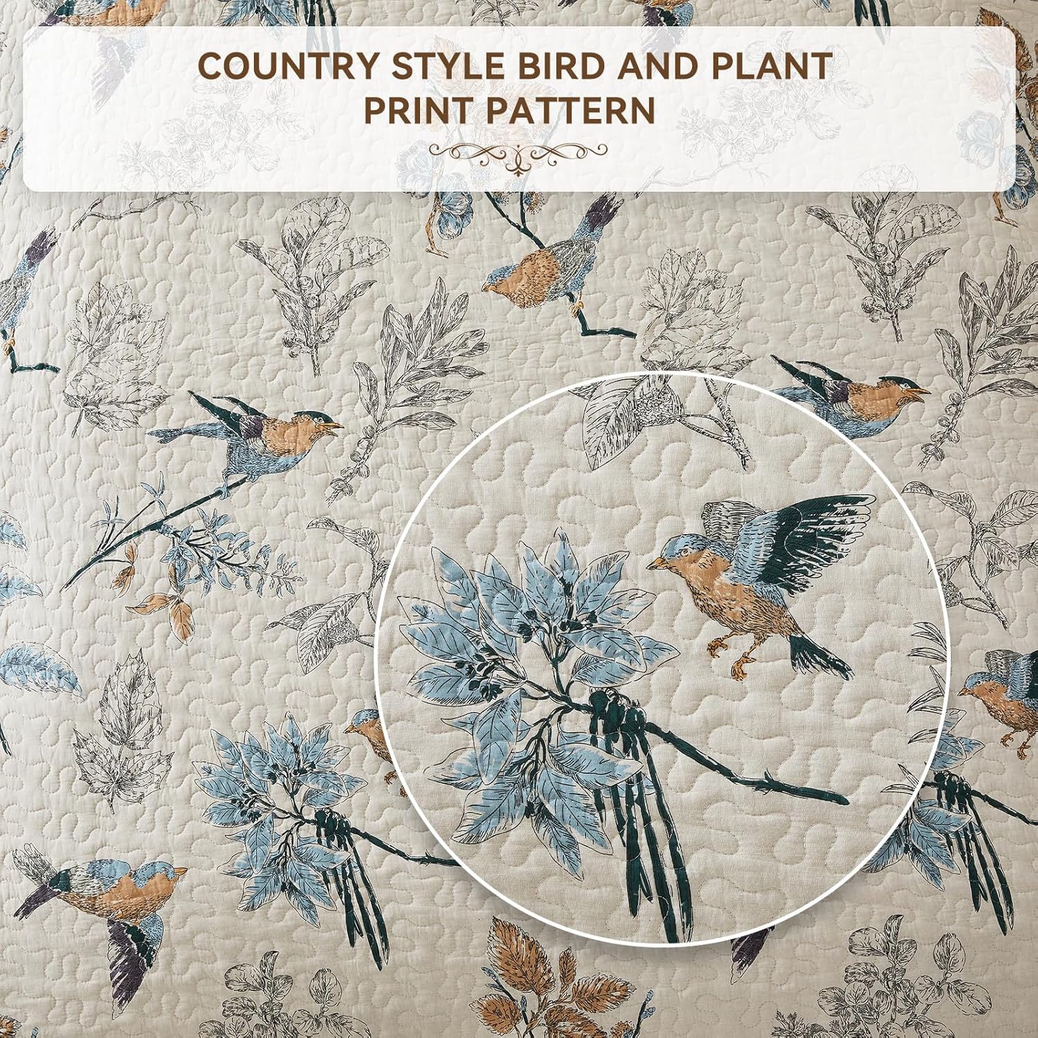 Comforbed Cotton Bird Quilt Set 3-Piece 1
