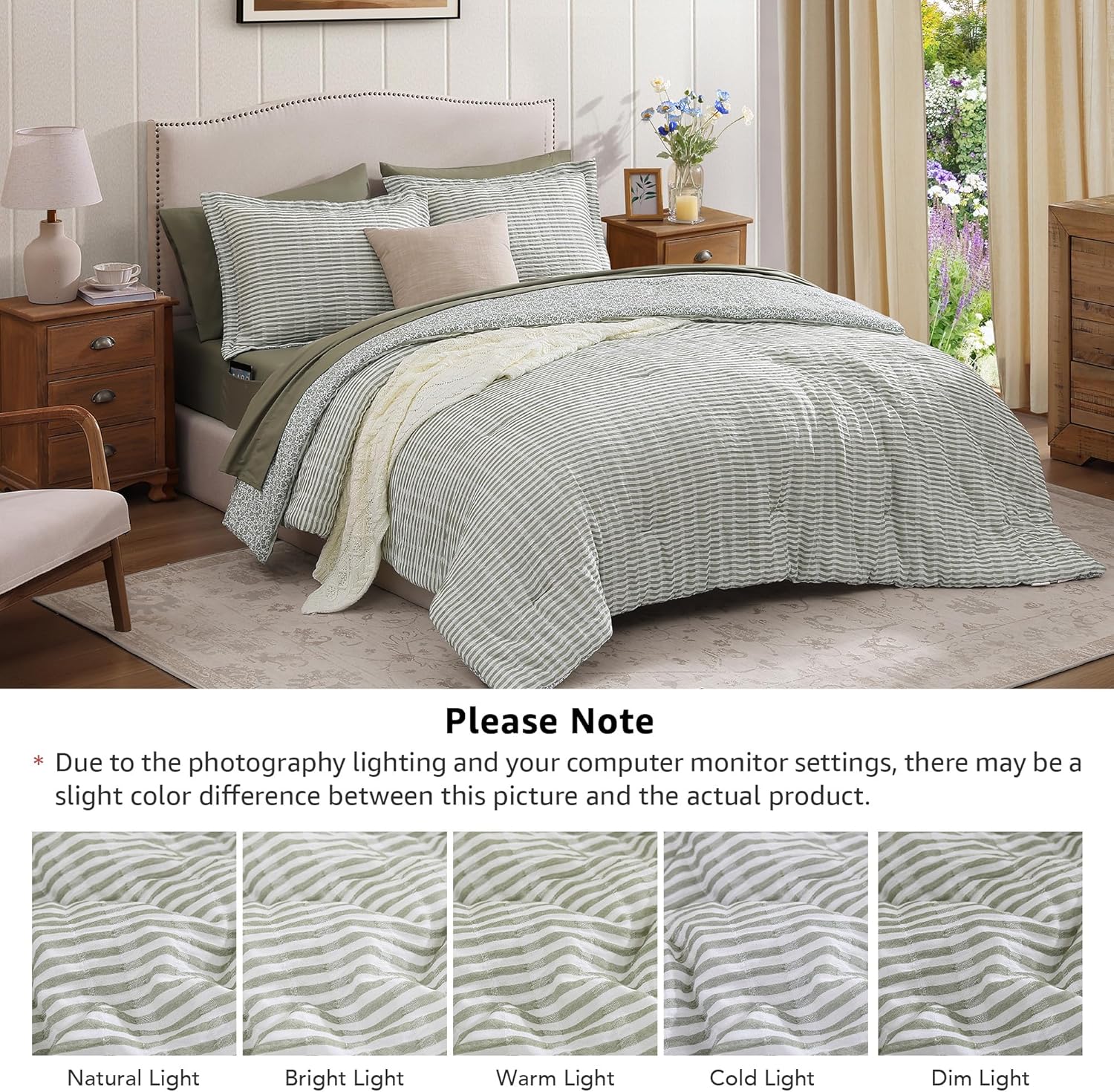 BLOOMHAVEN Full Comforter Set 7 Pieces Green Gauze Muslin Bedding