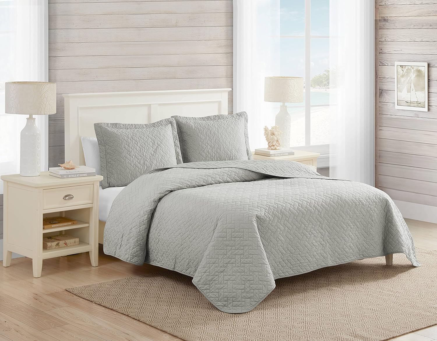 Tommy Bahama Chevron Quilt Set Twin Pelican Gray