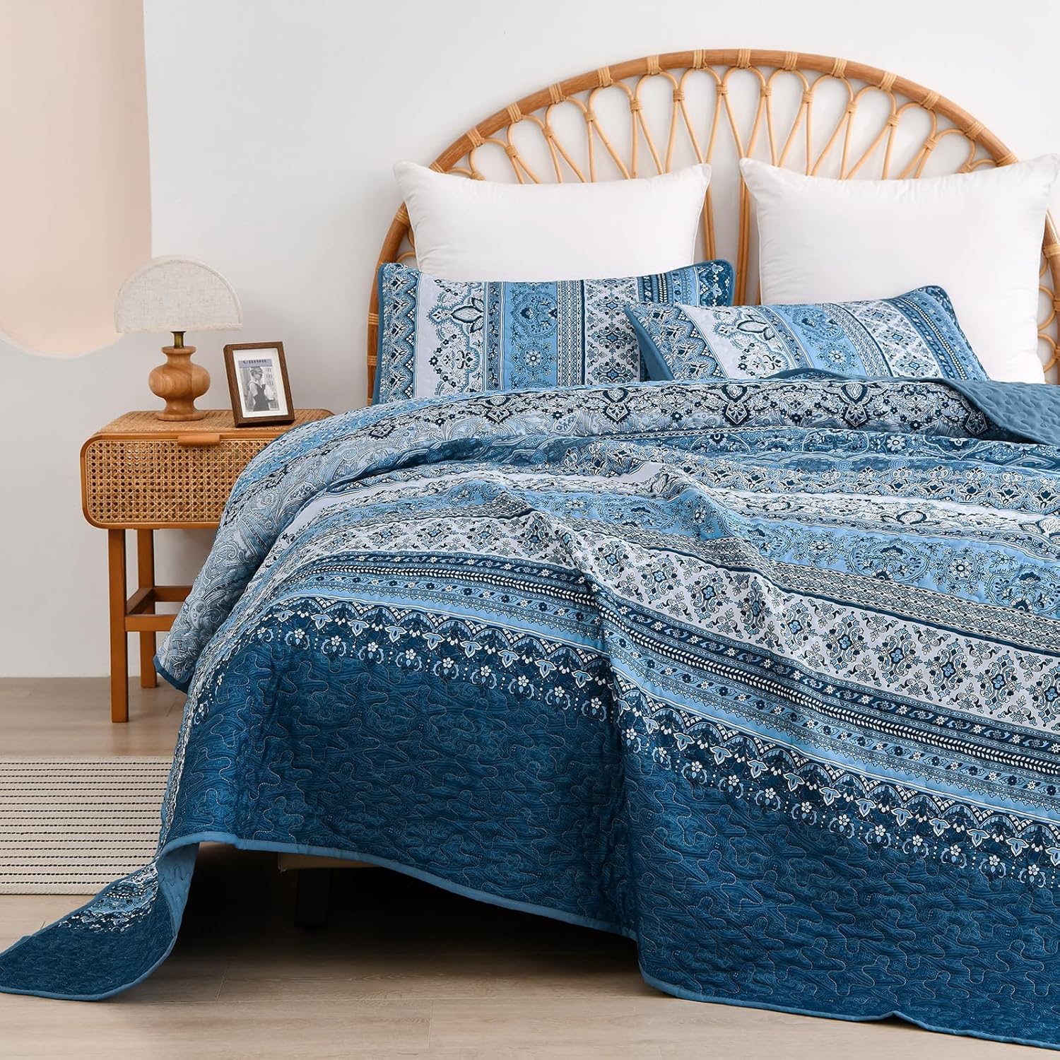 WONGS BEDDING Boho Striped Quilt Set Full Size 3 Pieces