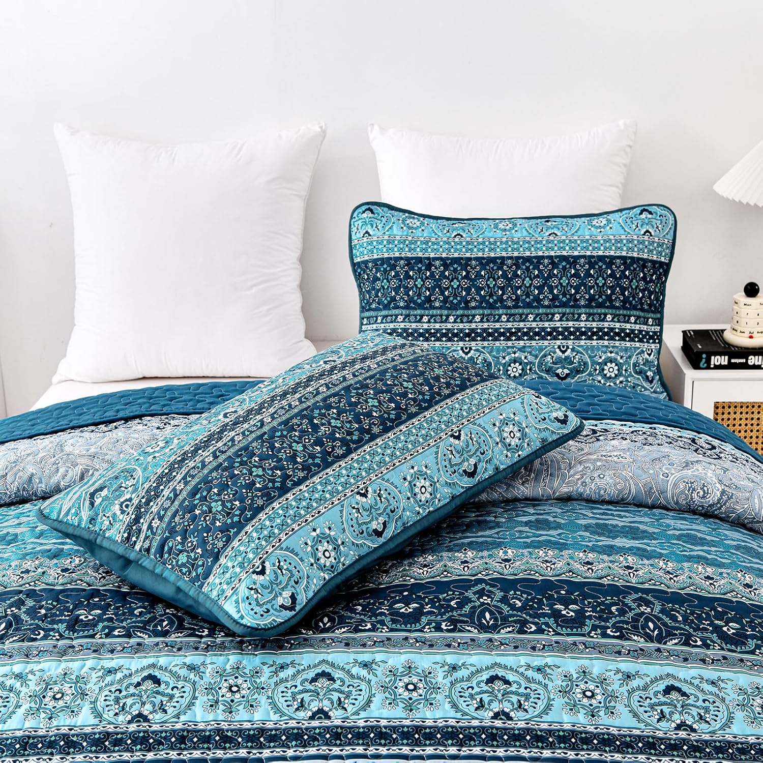 WONGS BEDDING Boho Quilt Set Full Size Blue