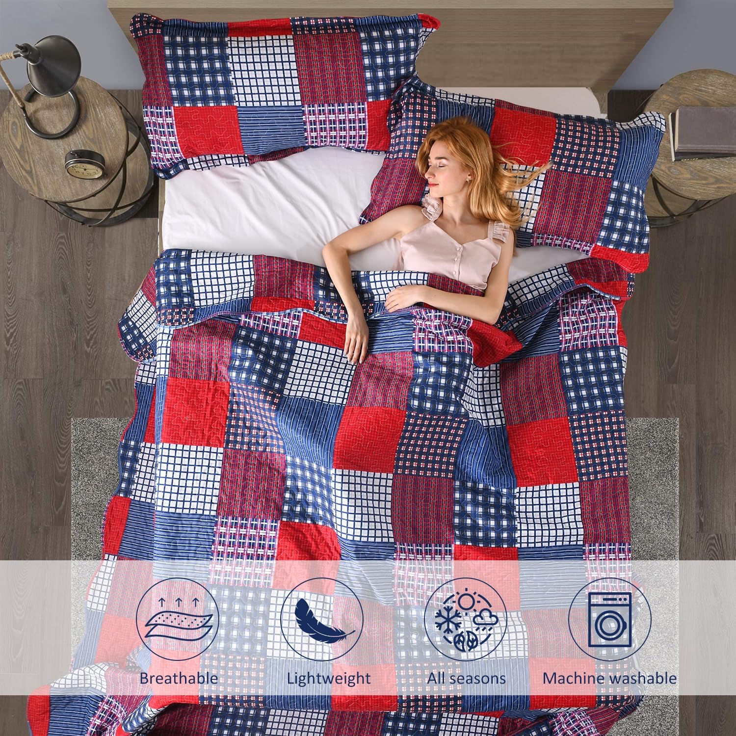 Jessy Home Plaid Quilt Set King Size Bedspread Coverlet