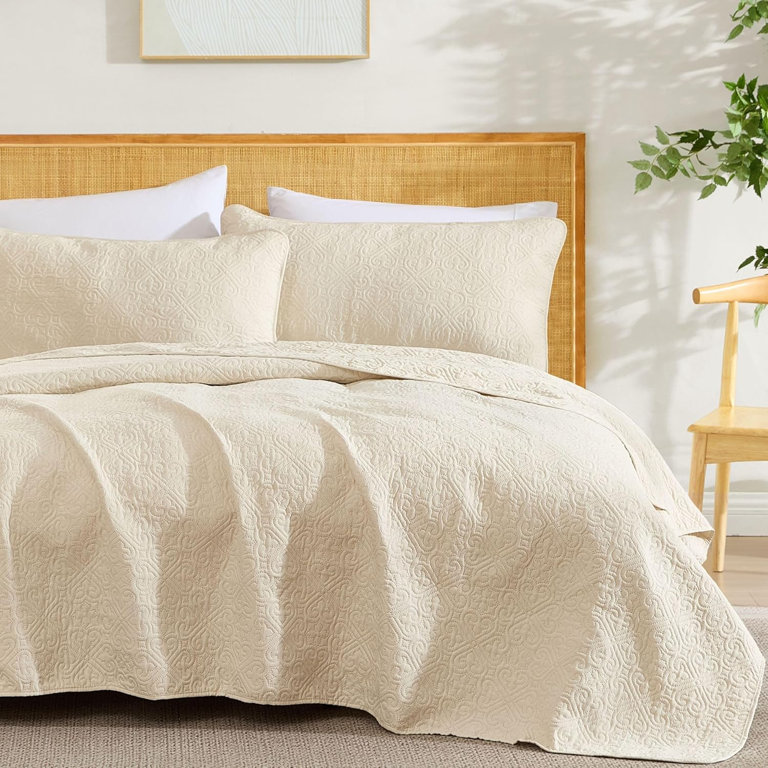 HLCME Lorenzo 3-Piece King Quilt Set Beige