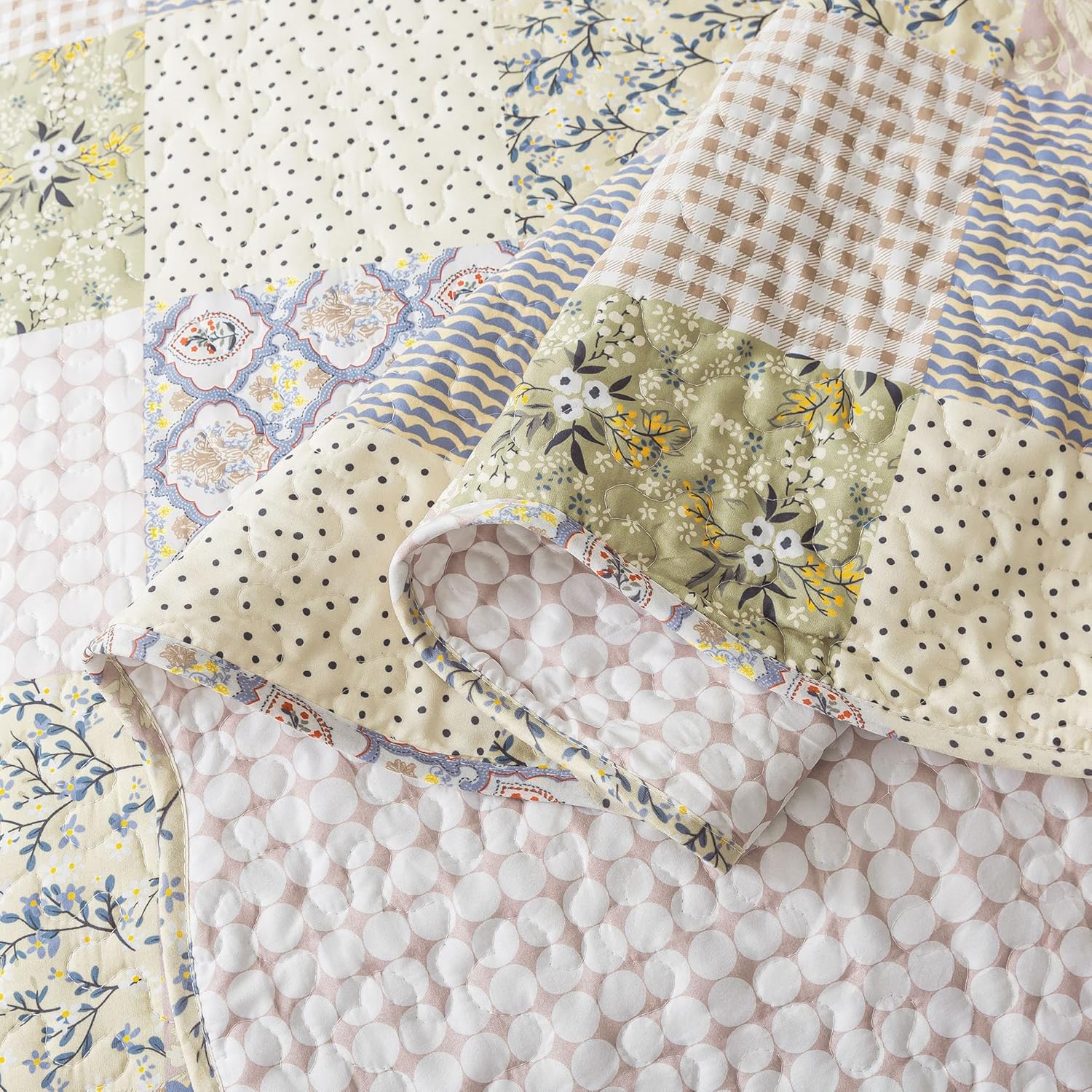 HoneiLife Queen Quilt Bedding Set - Rustic Patchwork 3-Piece 90x96