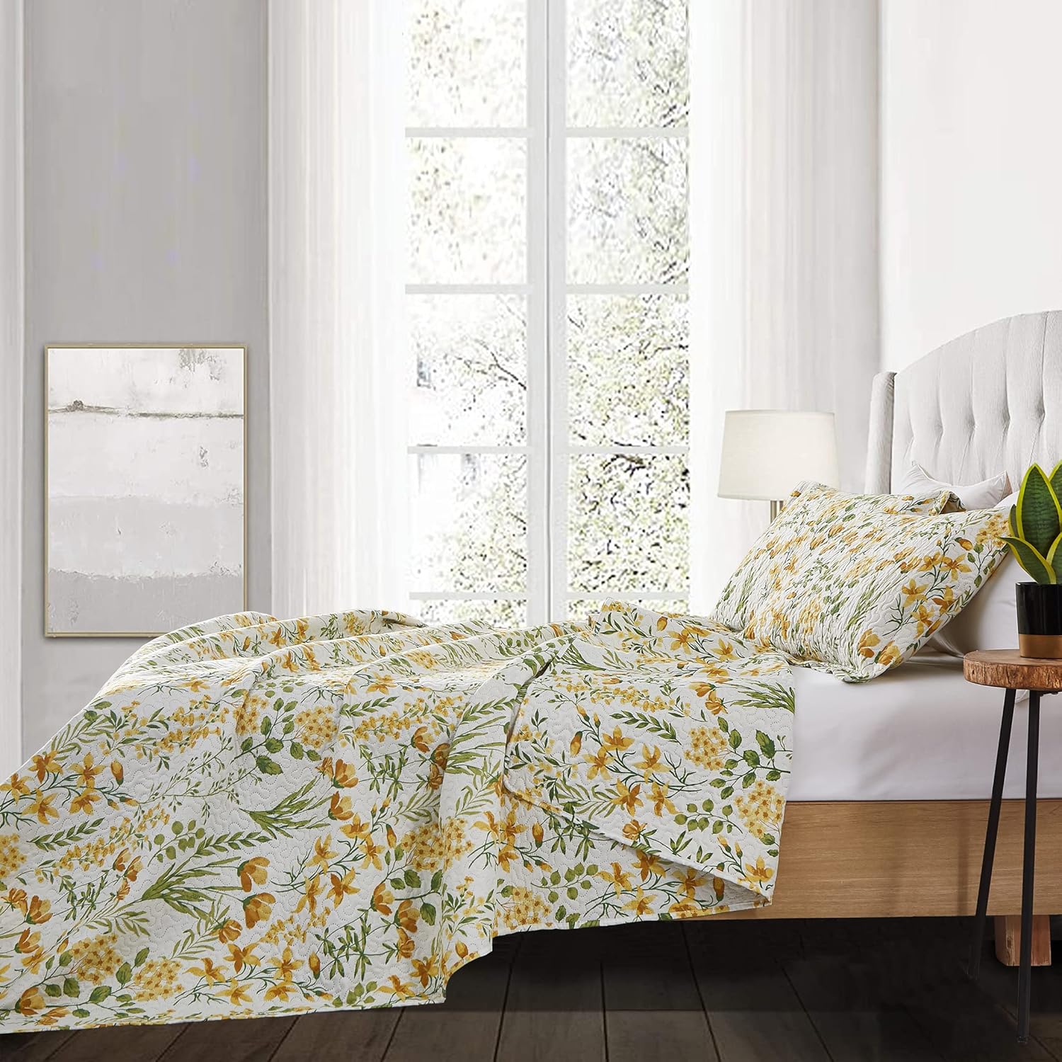 ARL HOME Floral King Quilt Set with Reversible Design