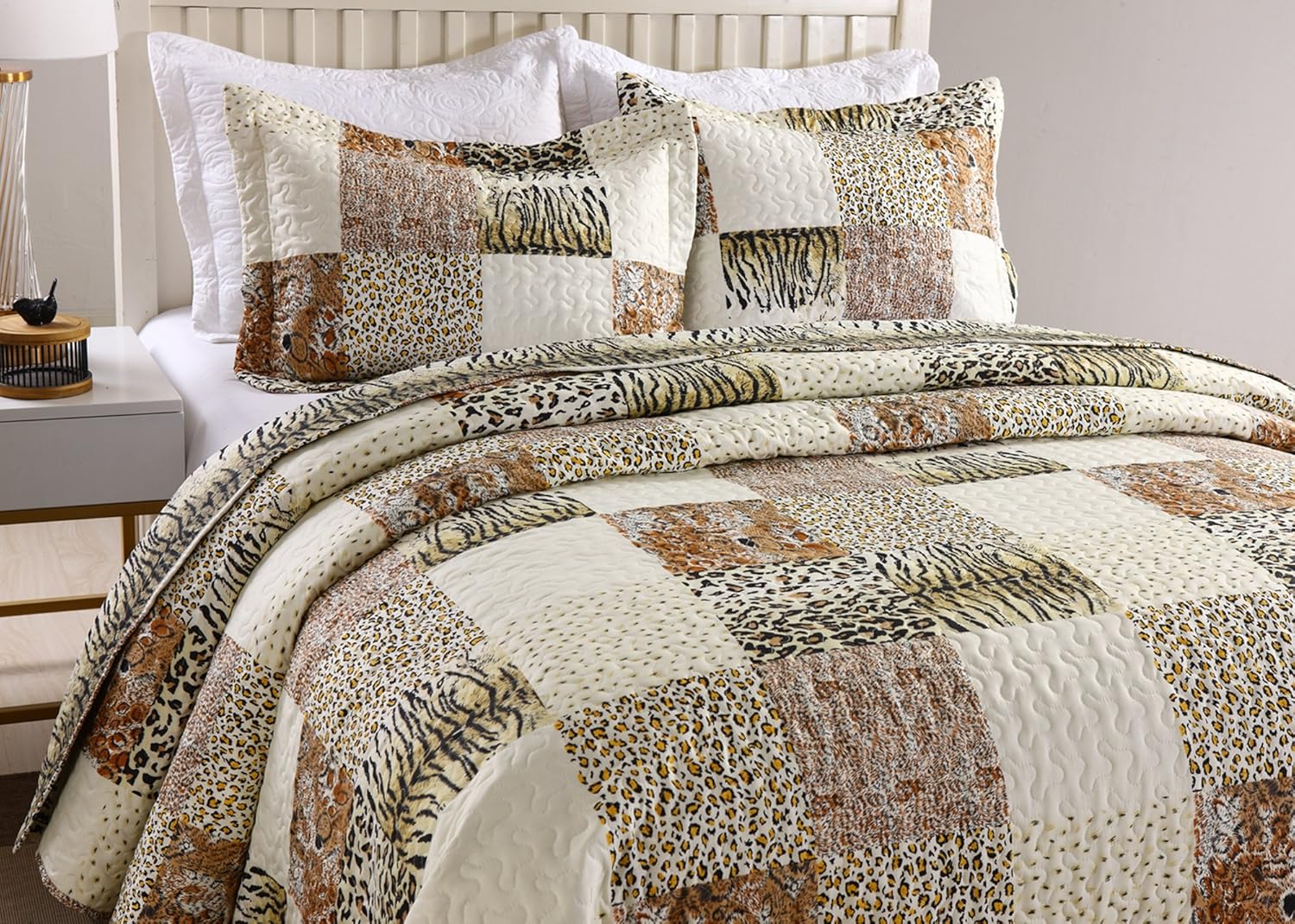 MarCielo 3 Piece Quilt Set Leopard Print Bedspread