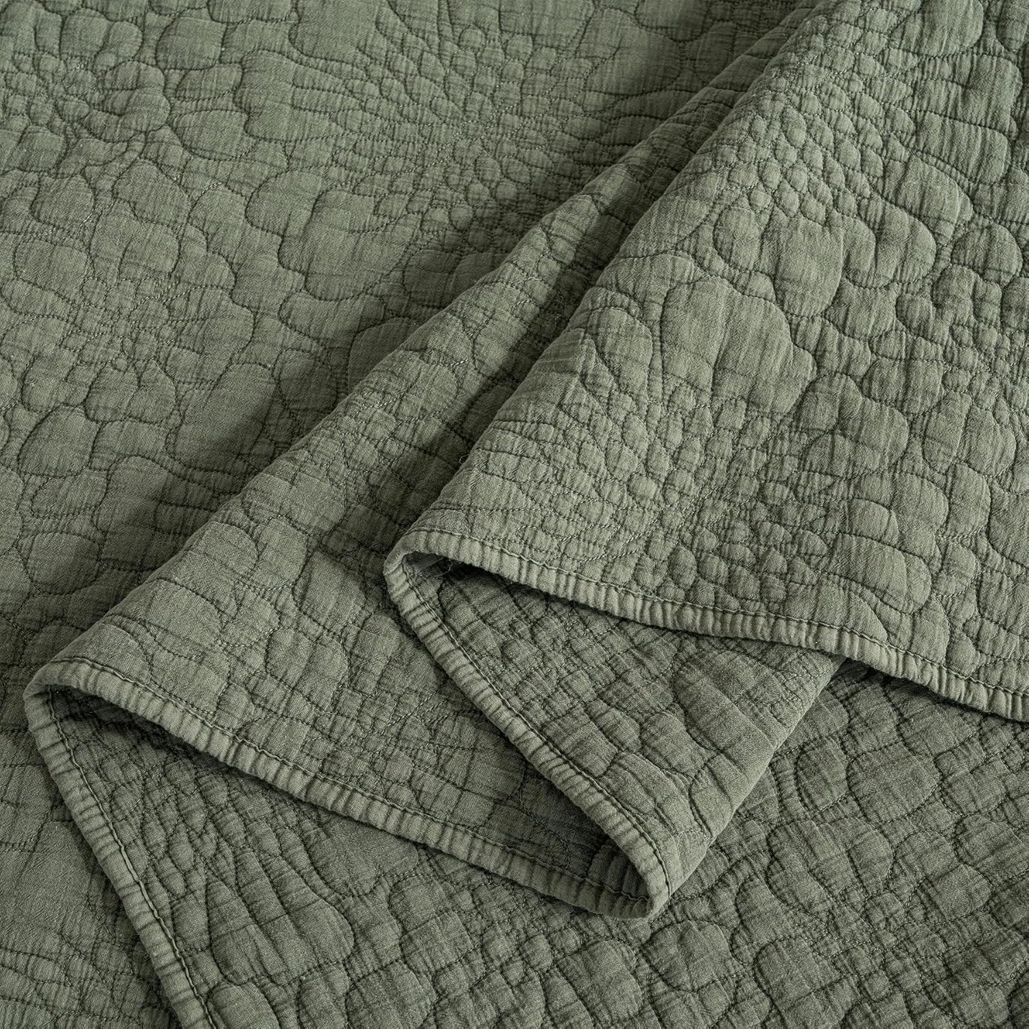 Texture Looms Cotton Quilt Set Queen Size Olive