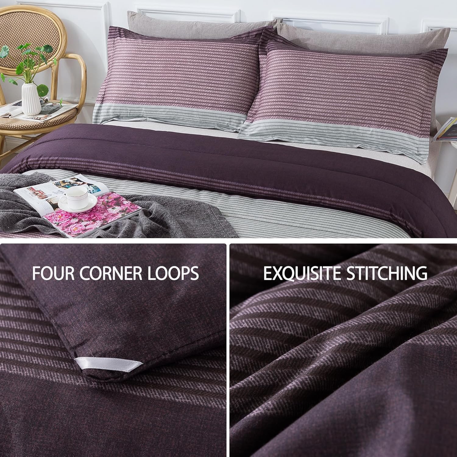 Andency Stripe Comforter Set Queen Size 3 Piece