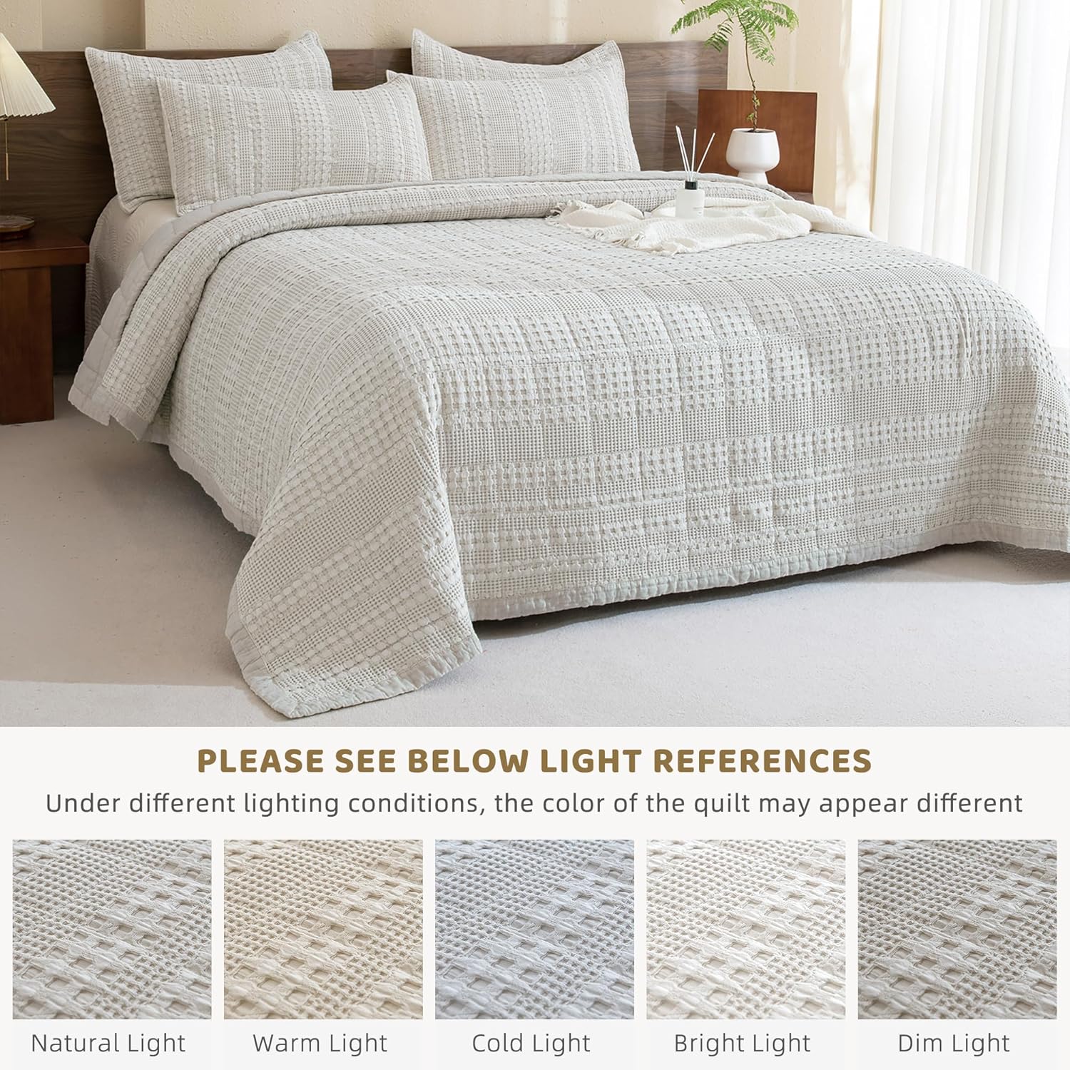 Sanracie Khaki Waffle Quilt Set 3Pcs Oversized King 1