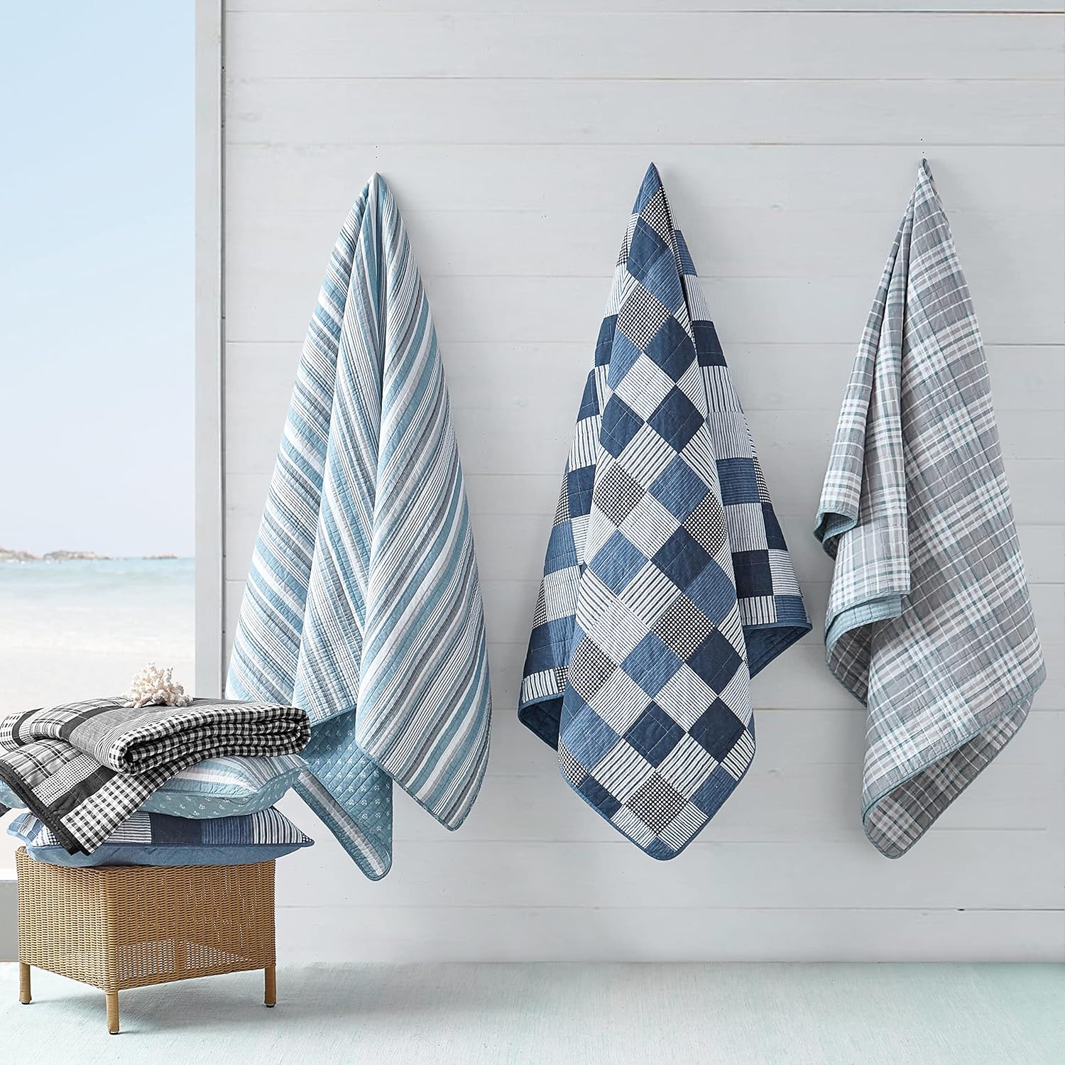 Nautica King Quilt Set with Shams Saltmarsh Blue