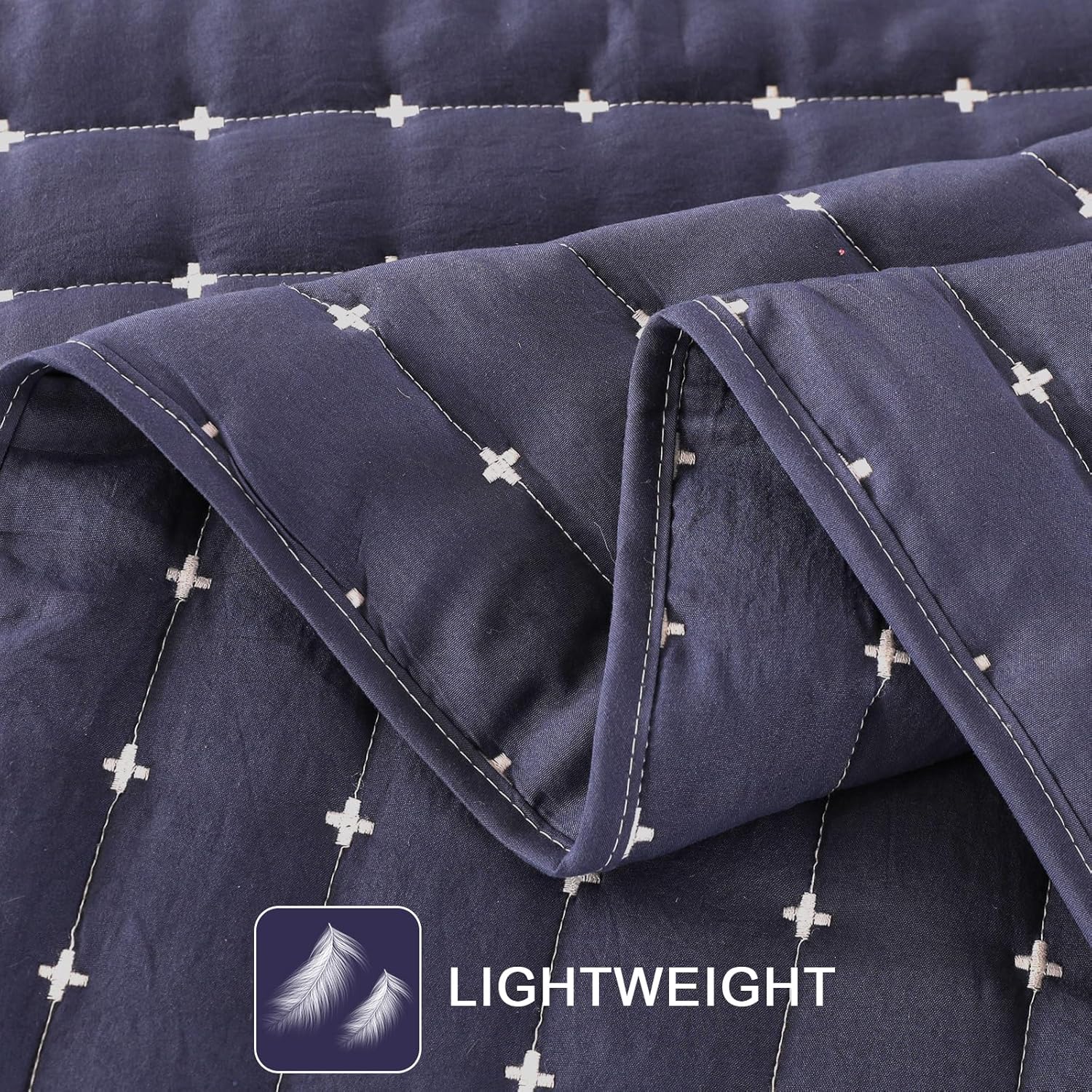 Qucover Cal King Quilt Set with Pillow Shams Navy Blue Cross Stitch Design