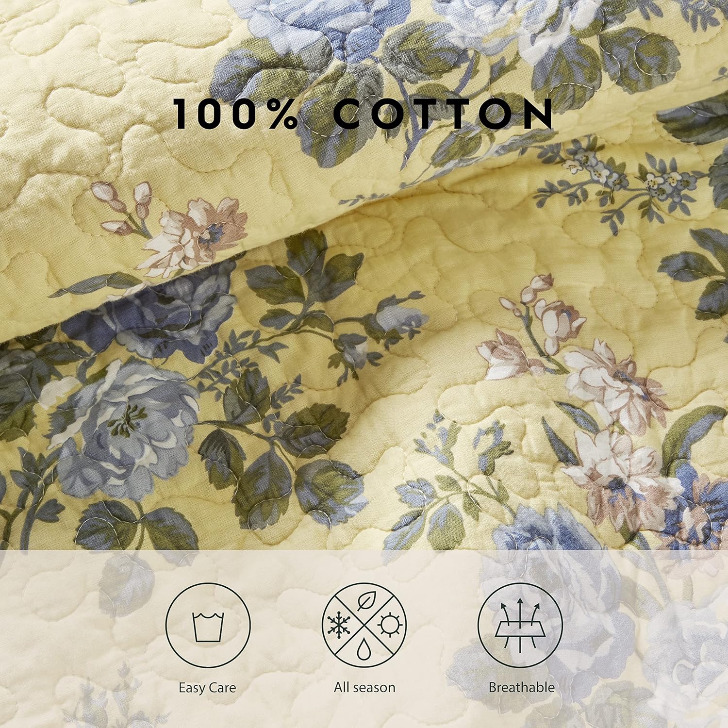 Laura Ashley Queen Quilt Set with Shams Linley Yellow
