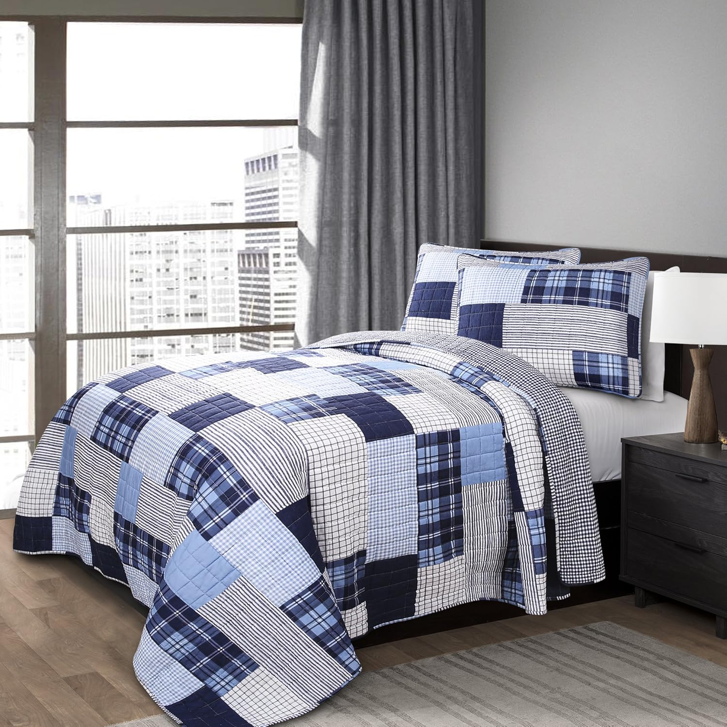 Lush Decor Navy Greenville 3 Piece Quilt Set