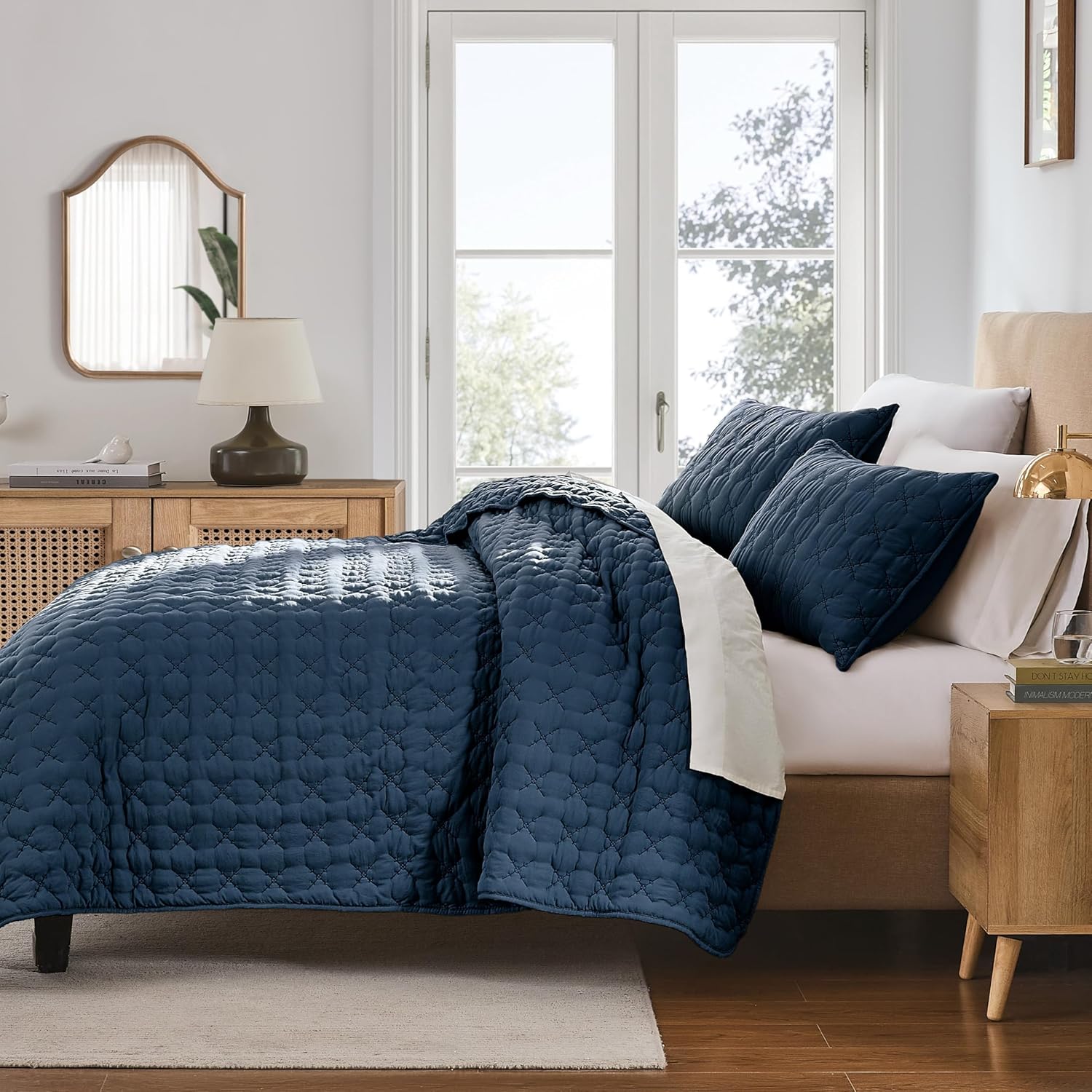 HomeSerene Navy Blue Cal King Quilt Set 1