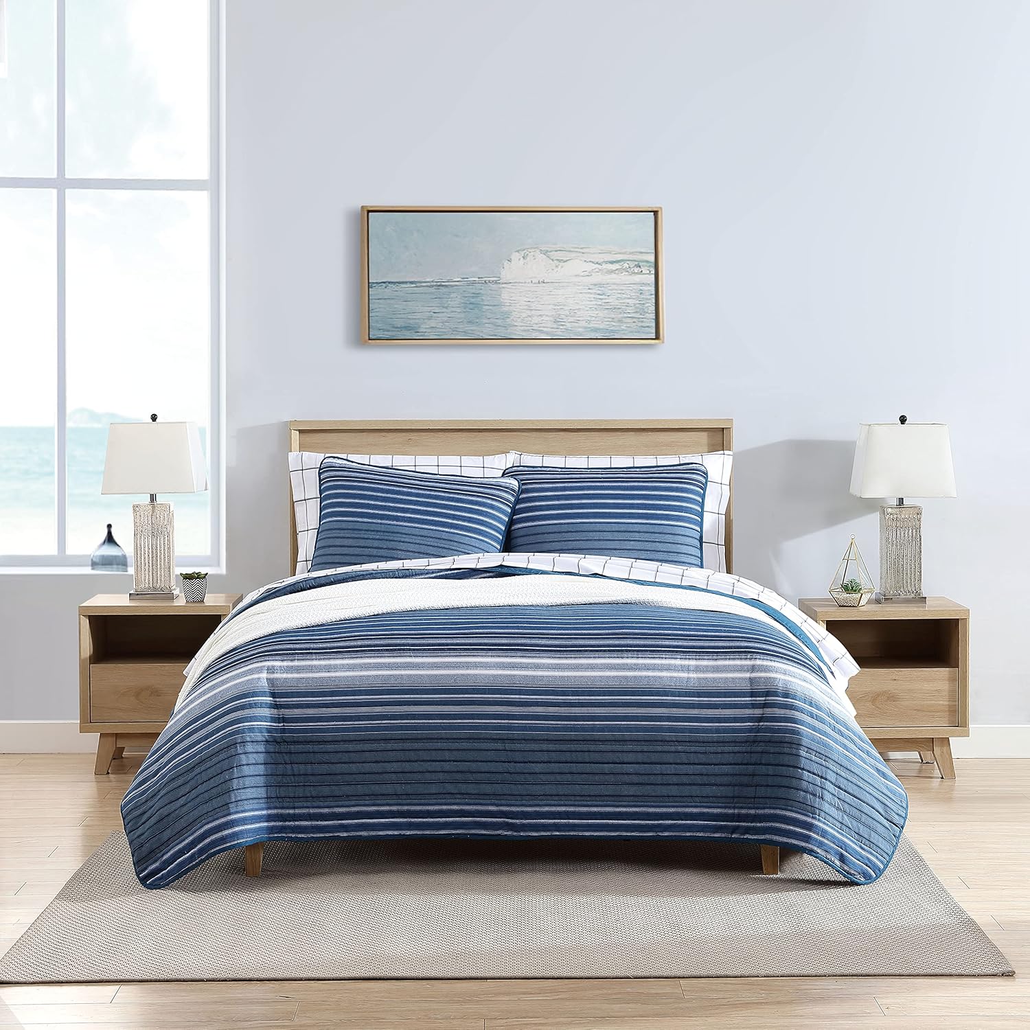 Nautica King Quilt Set - 100 Cotton Reversible Bedding 1
