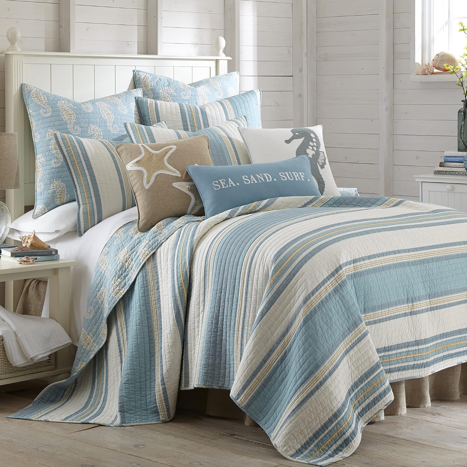 Levtex Home Blue Maui Quilt Set - Striped Coastal Design