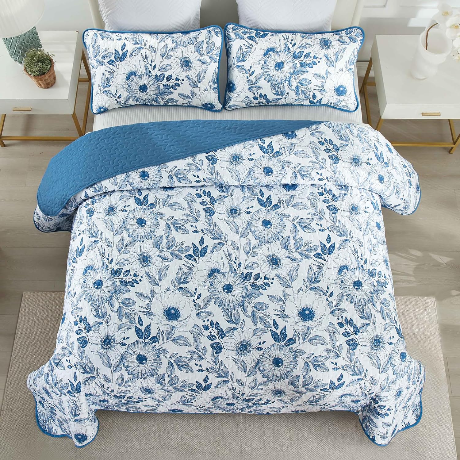 Drucon King Size Floral Quilt Set 3 Pieces