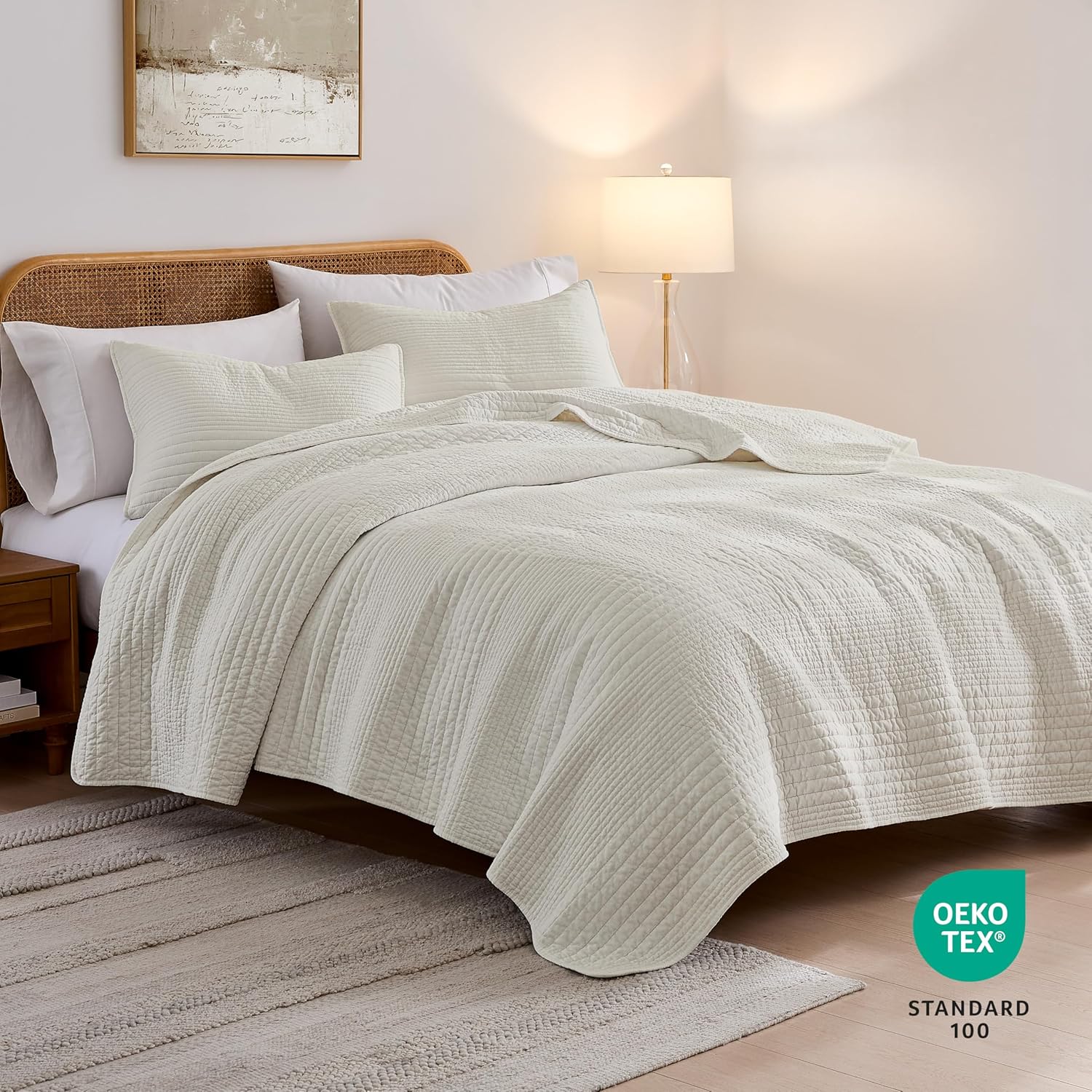 Palassio Striped Beige Cotton Quilt Cal King Set