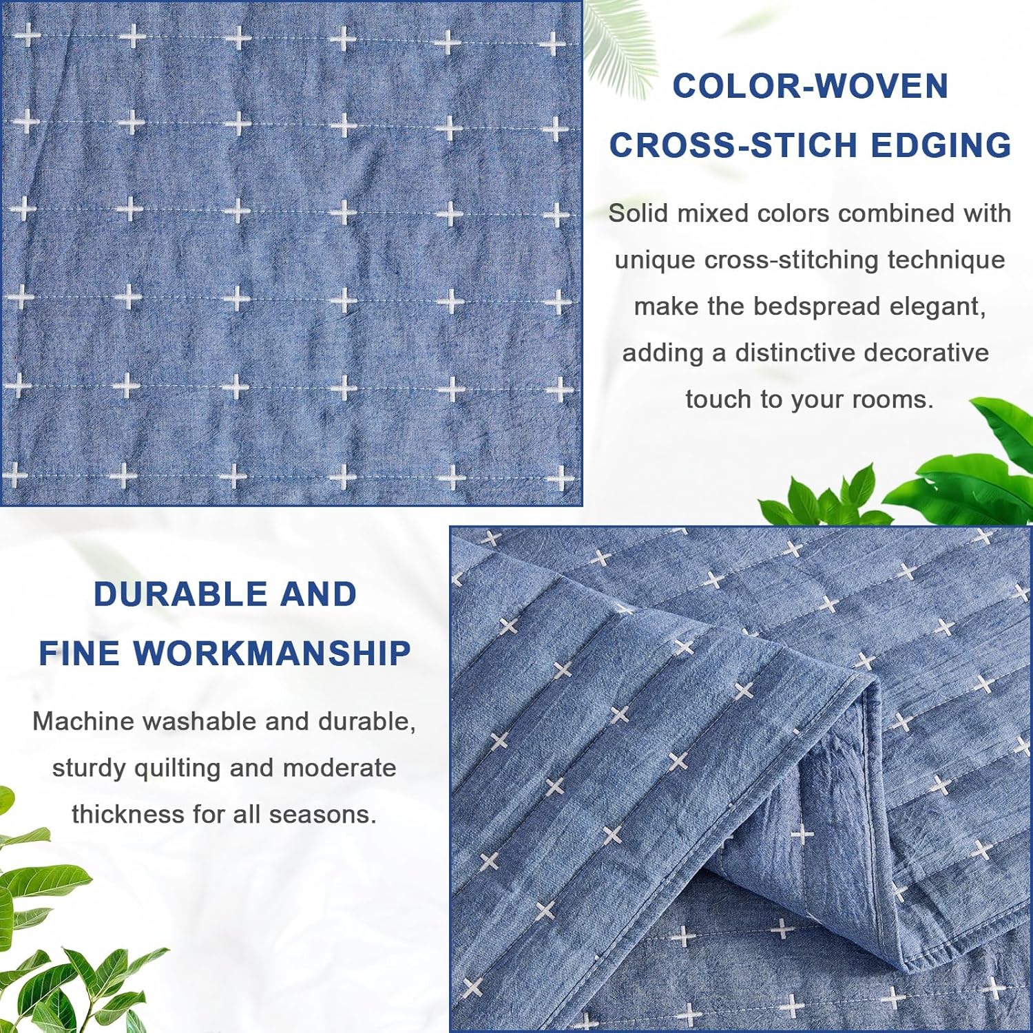 ENJOHOS 100 Cotton Reversible Cal King Quilt Set