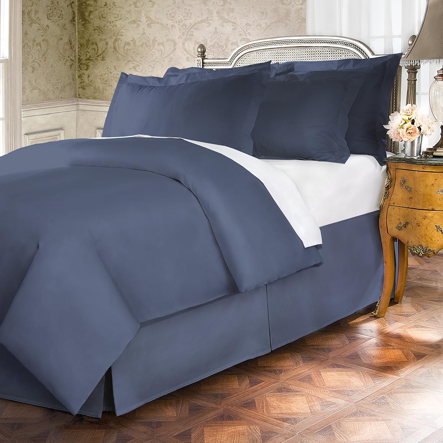 Cotton Bed Skirt Blue Jean King 18 Drop Length