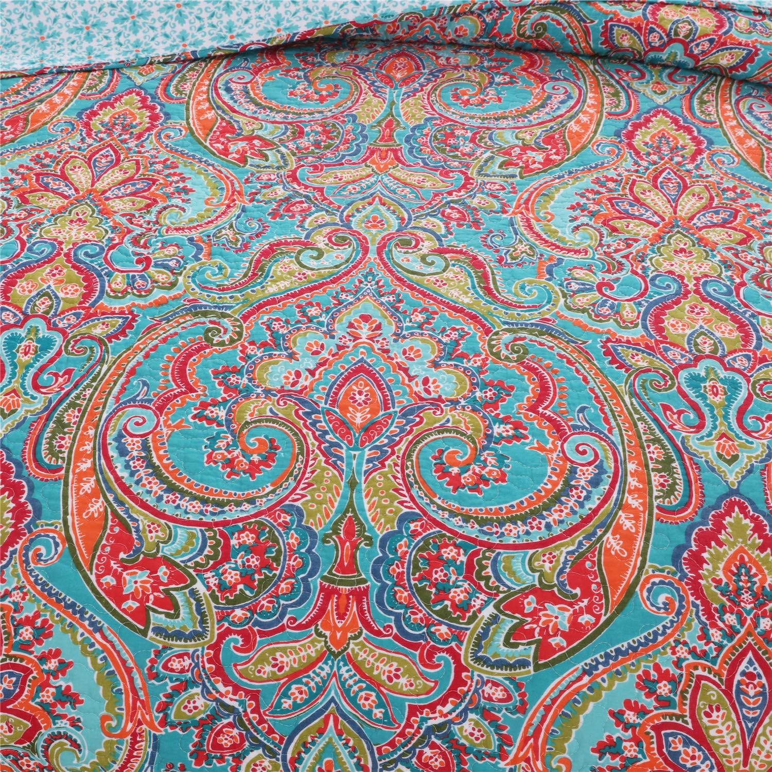 Floral Boho Quilt Comforter Set Queen 3 Piece