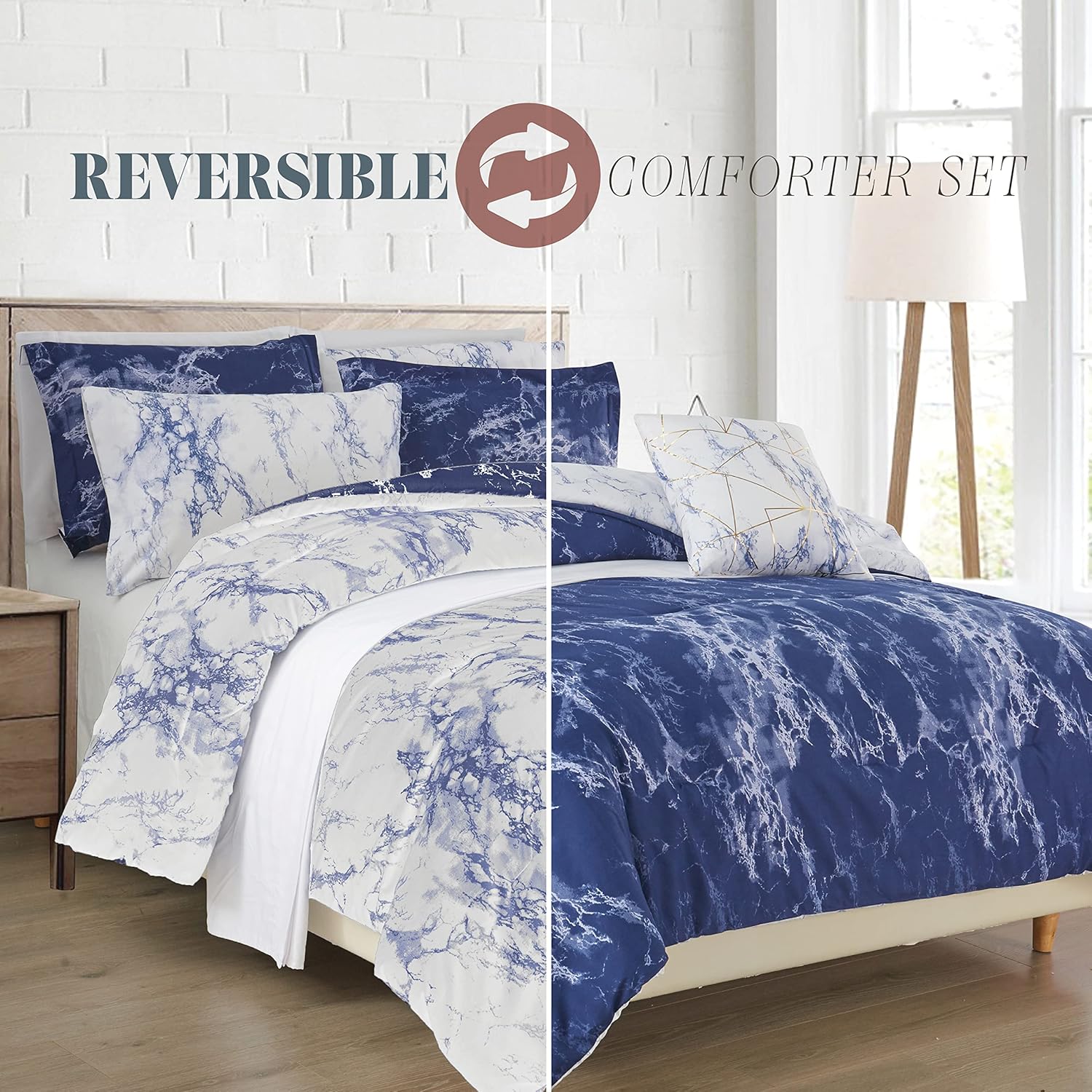Elegant Comfort Reversible 10-Piece Comforter Set with Marble Print