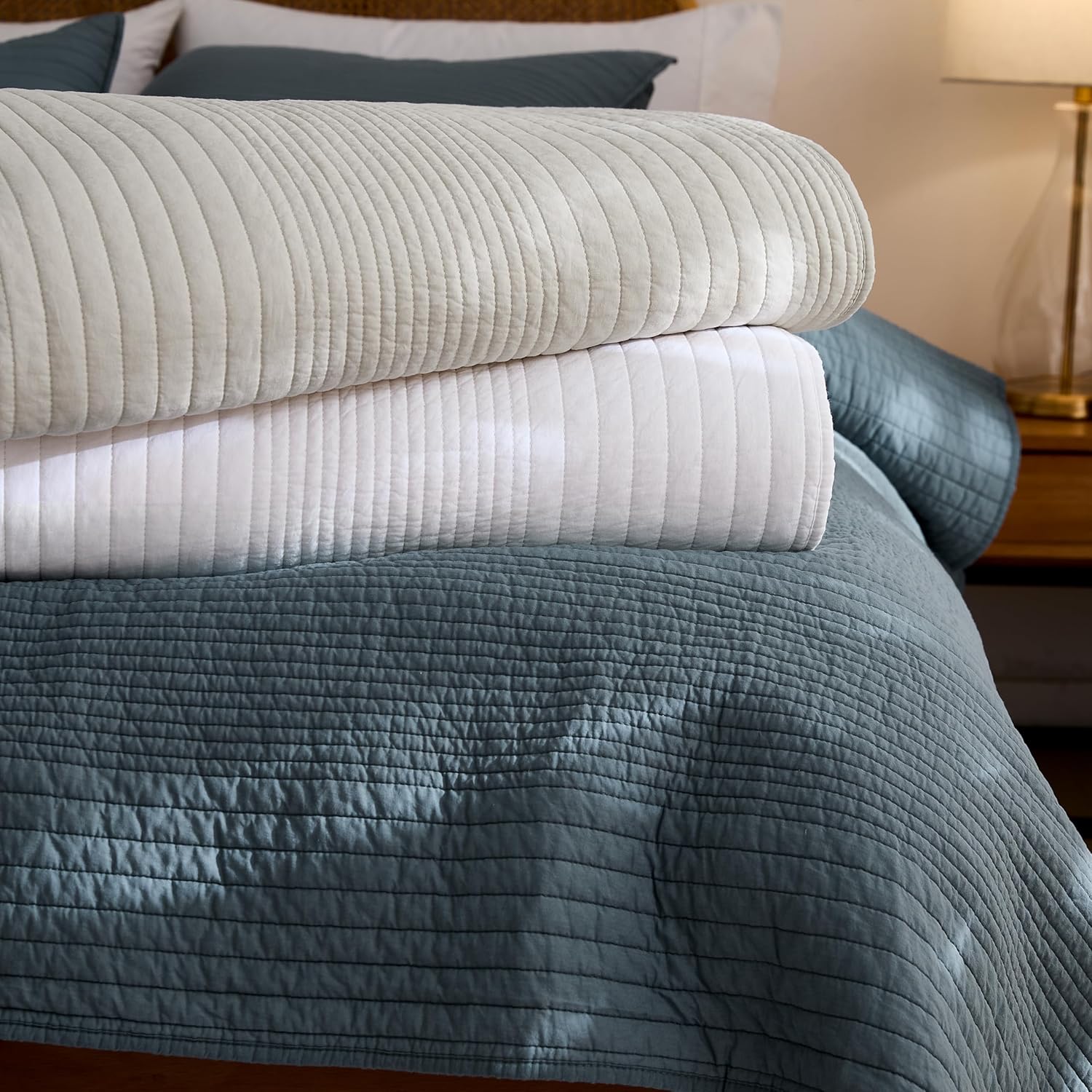 Palassio Striped Beige Cotton Quilt Cal King Set