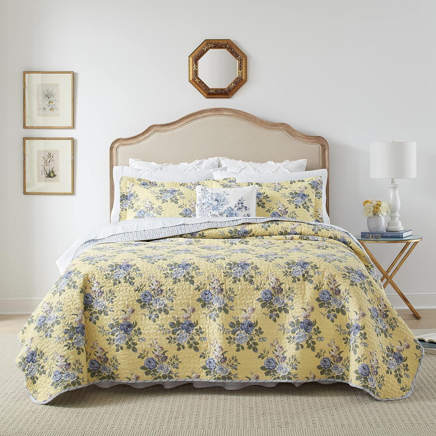 Laura Ashley Queen Quilt Set with Shams Linley Yellow