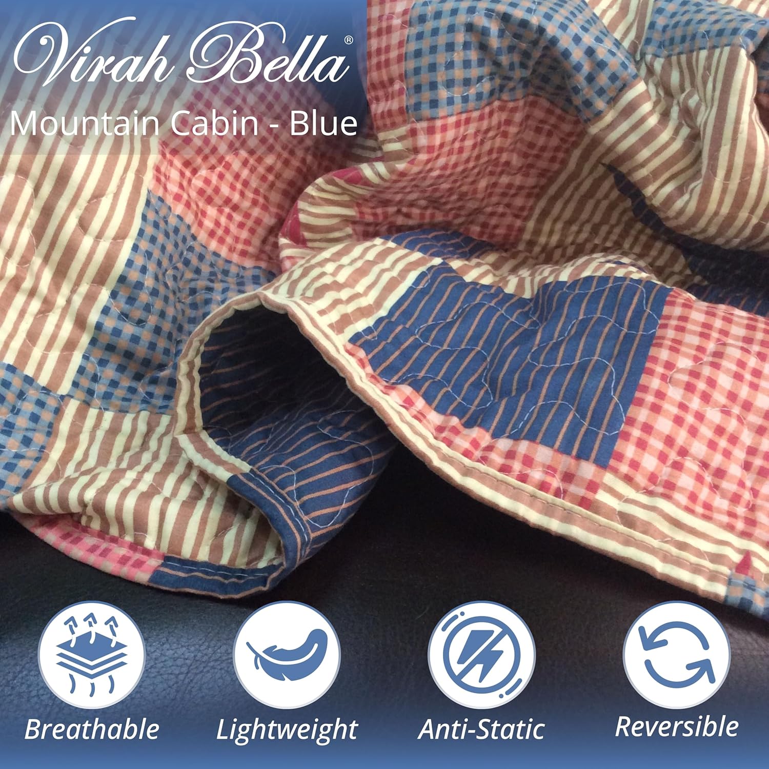 Virah Bella 3 Piece King Cabin Quilt Set - Mountain Cabin Blue