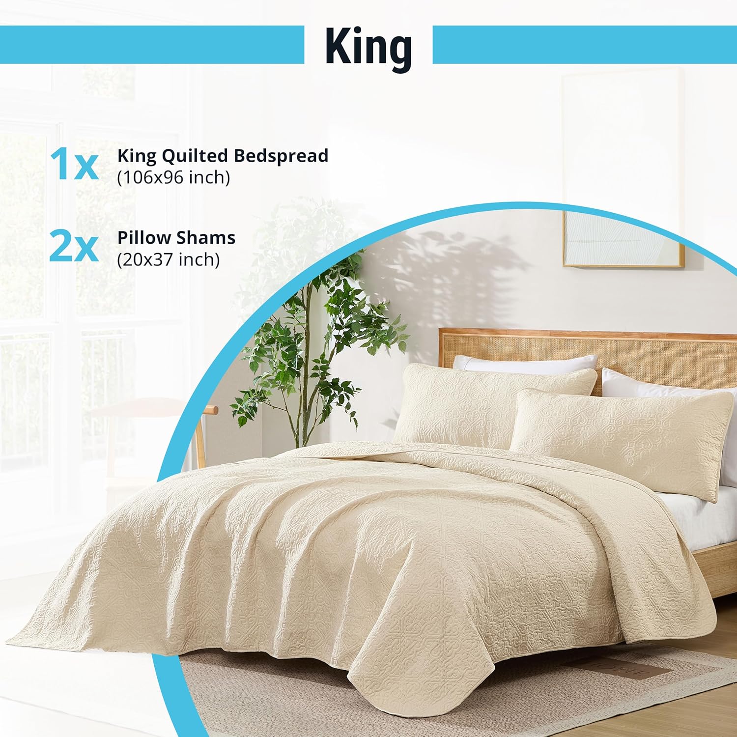 HLCME Lorenzo 3-Piece King Quilt Set Beige