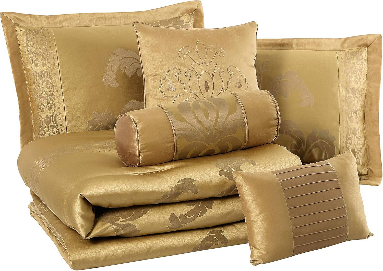 Chezmoi Collection 7-Piece Comforter Set California King Gold