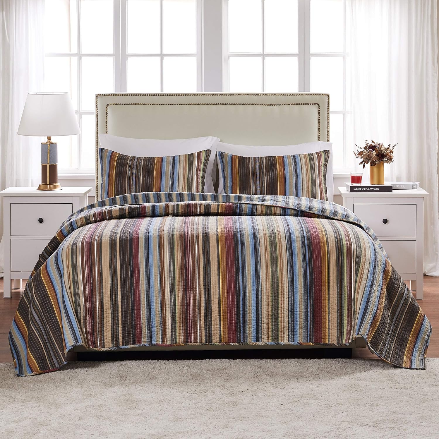 Greenland Home Barefoot Bungalow Durango Quilt Set FullQueen Natural 3-Piece