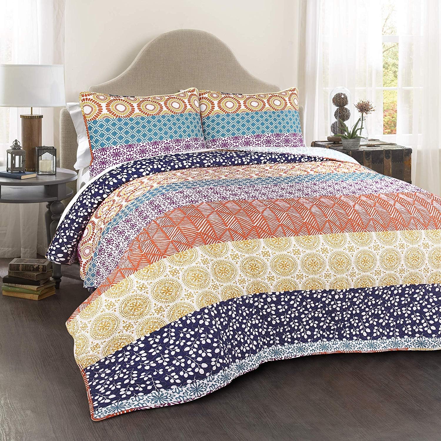 Lush Decor Bohemian Stripe Reversible Quilt Set 3 Piece