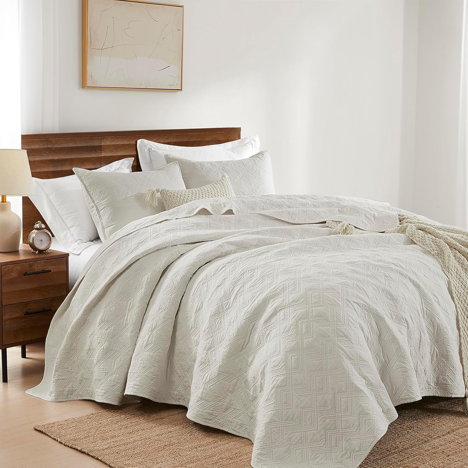 WDCOZY Beige Cotton Quilt Bedding Set