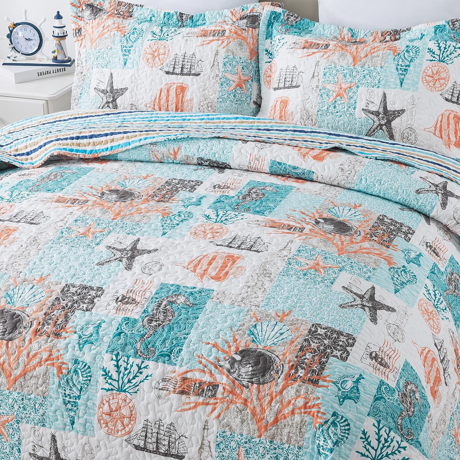 Travan Coastal Quilt Queen Size Set