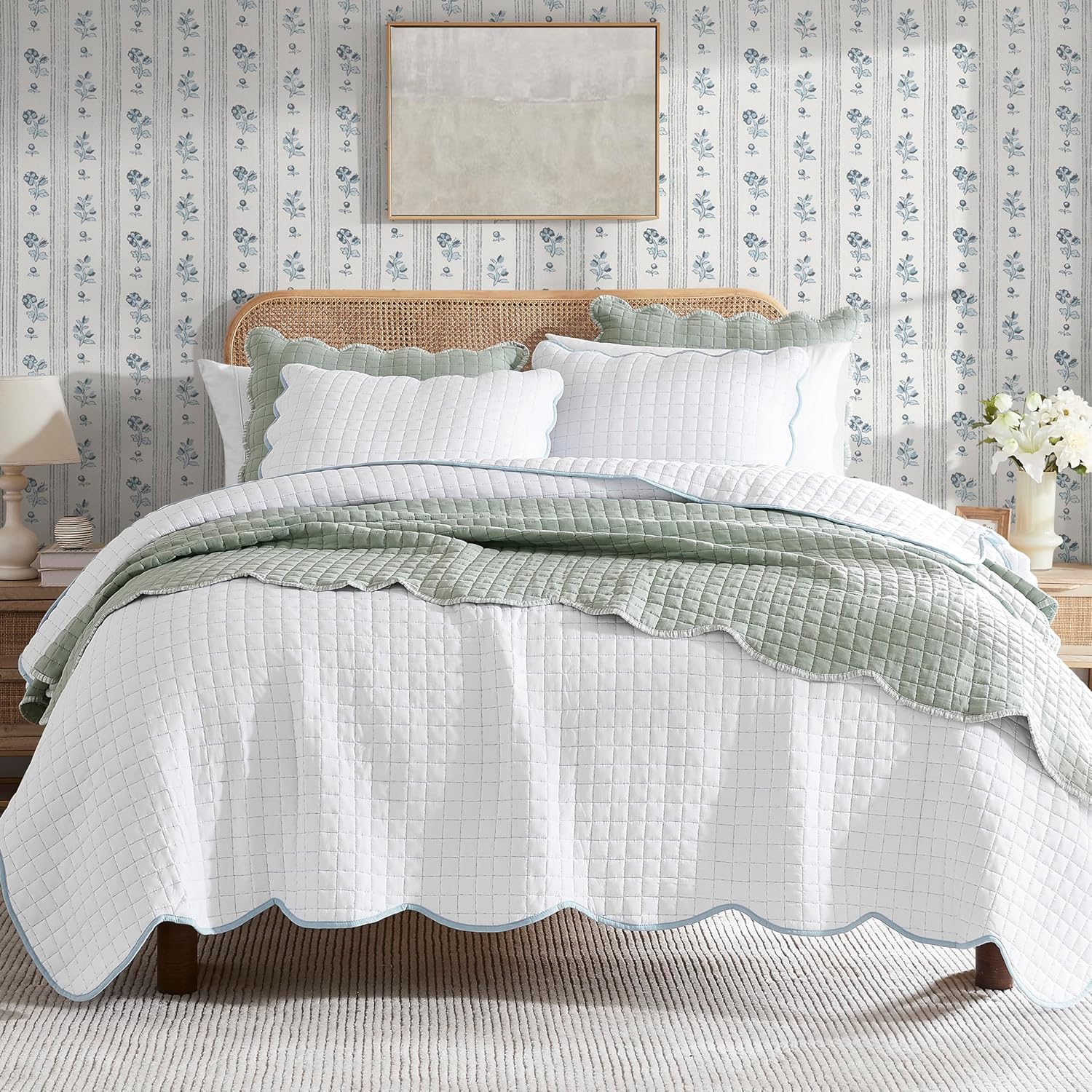 WDCOZY Blue Edge Cal King Quilt Bedding Set 1