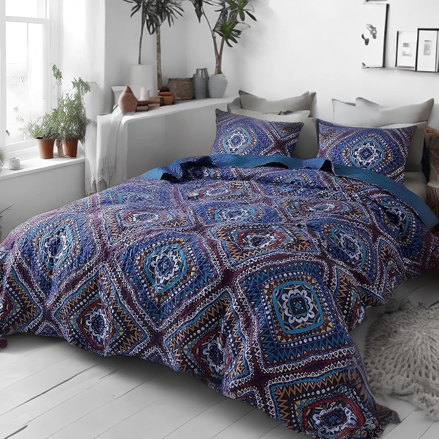 DaDa Bedding Bohemian Diamond Quilt Set - Cal King Size - 3-Piece