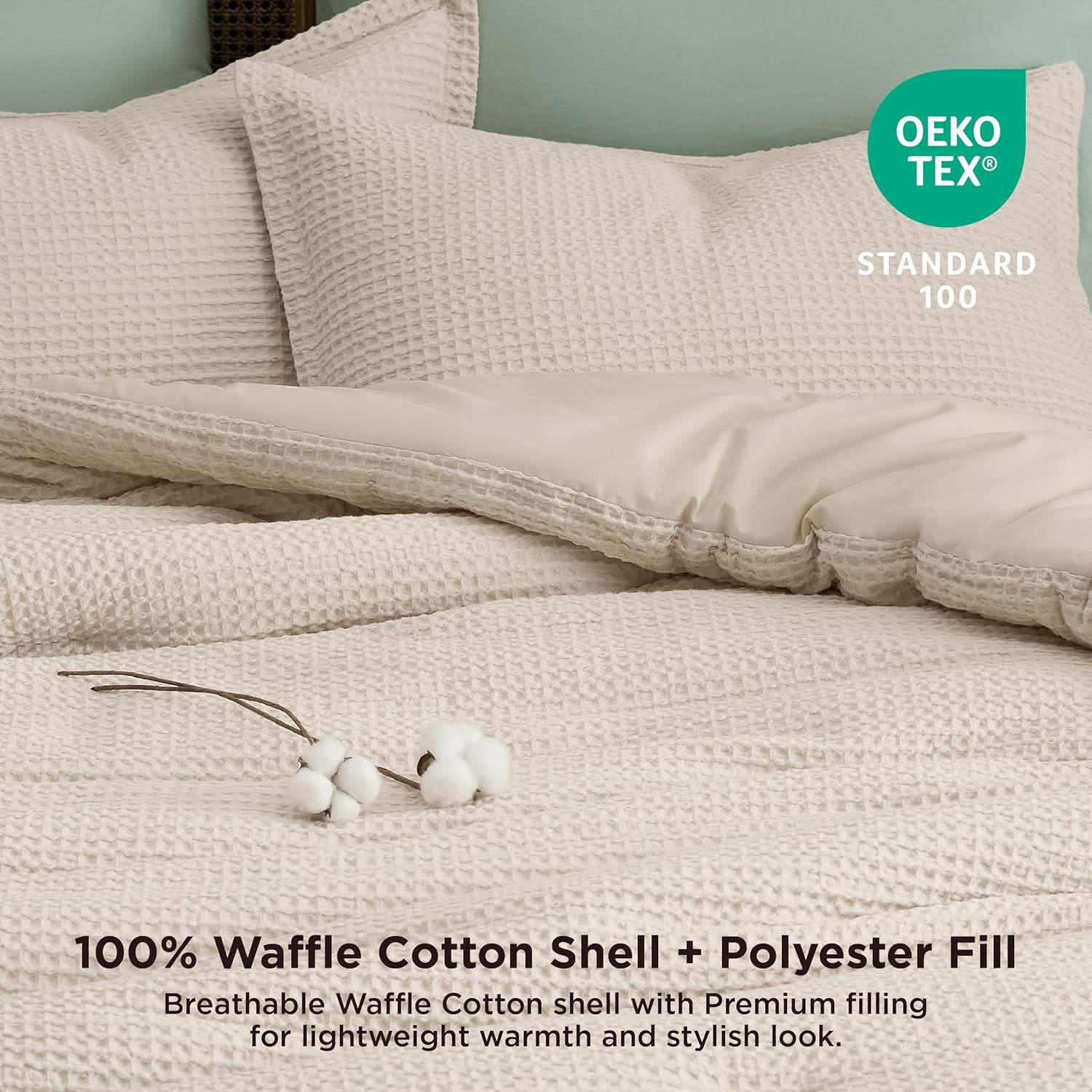 Bedsure Waffle Comforter Set - Khaki 3 Piece