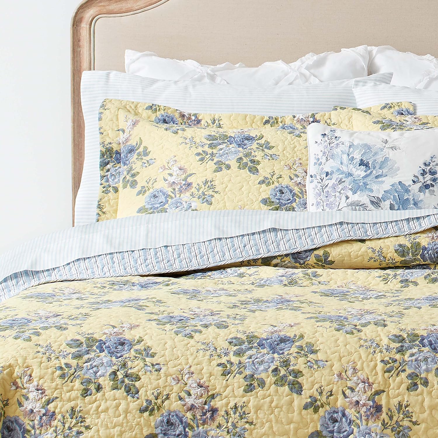 Laura Ashley Queen Quilt Set with Shams Linley Yellow