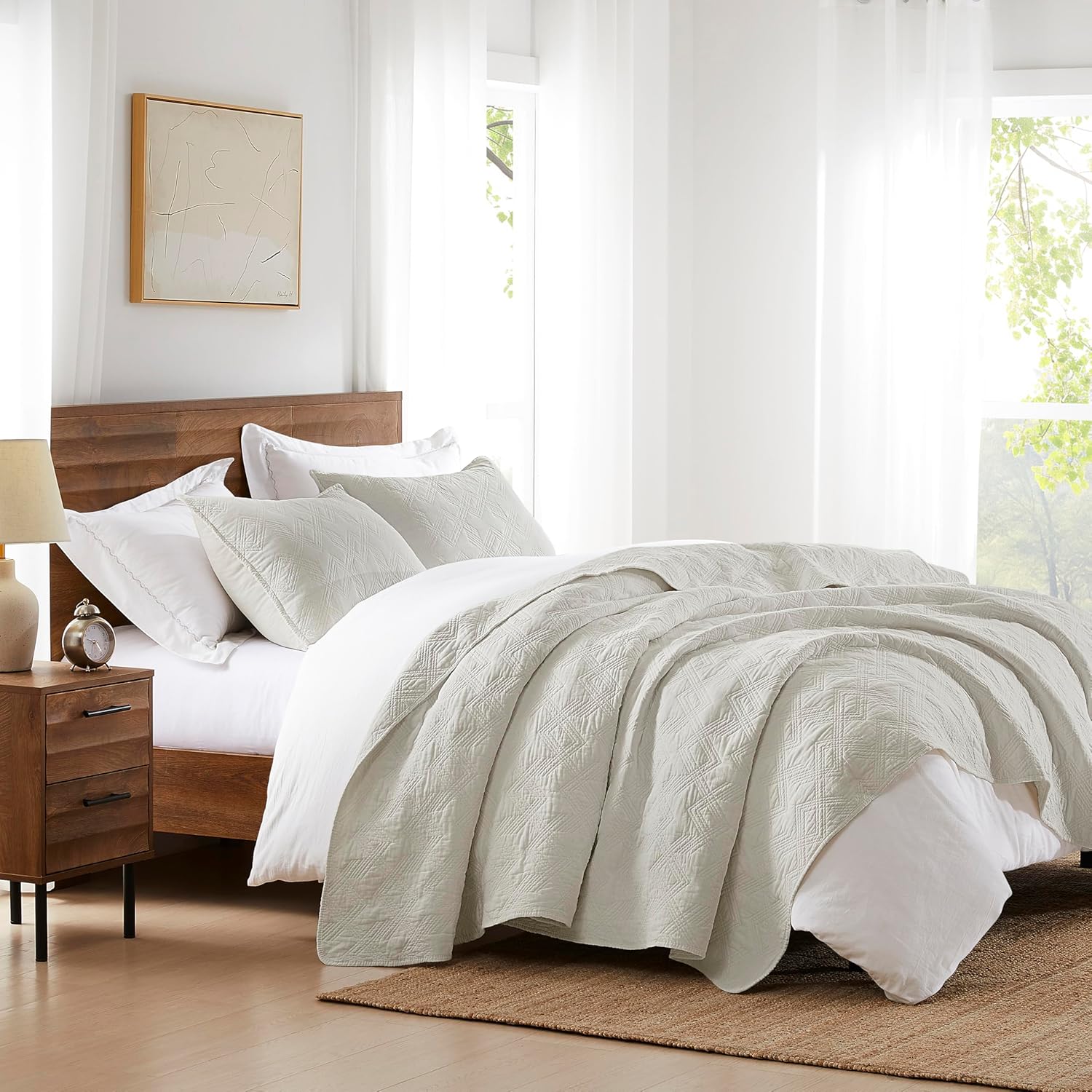 WDCOZY Beige Cotton Quilt Bedding Set