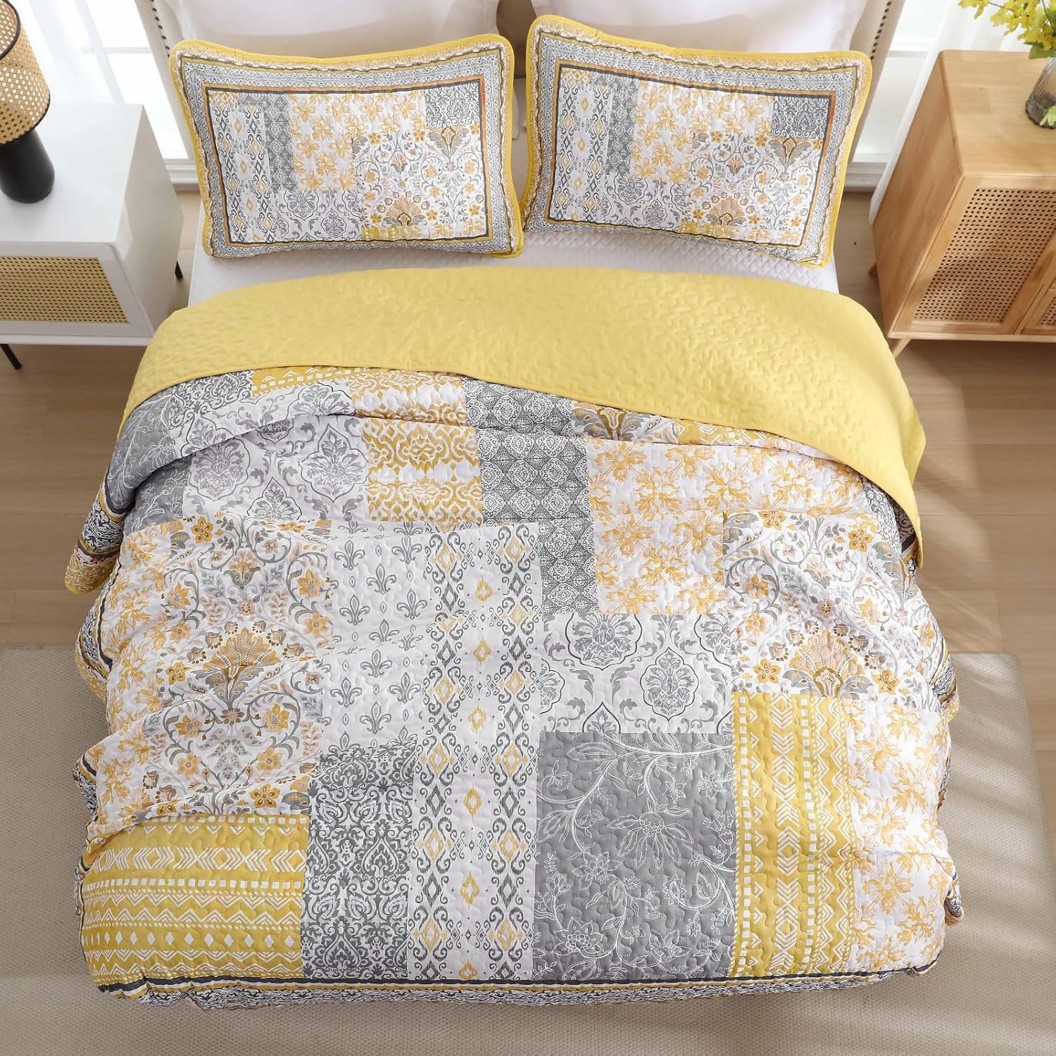 WONGS BEDDING Yellow Quilt Set Full Size