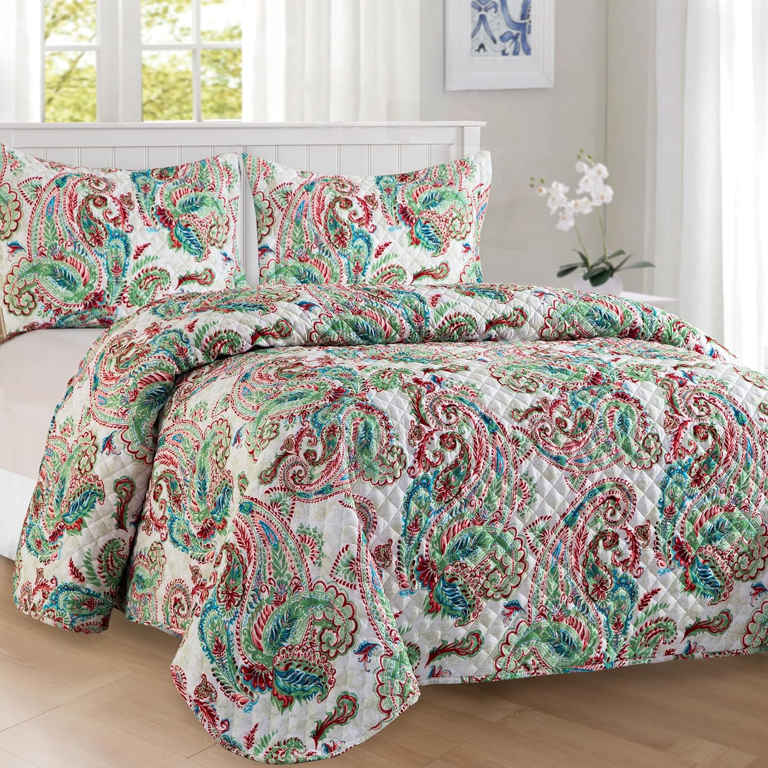Elegant Comfort Reversible Paisley Quilt Set - Queen Turquoise