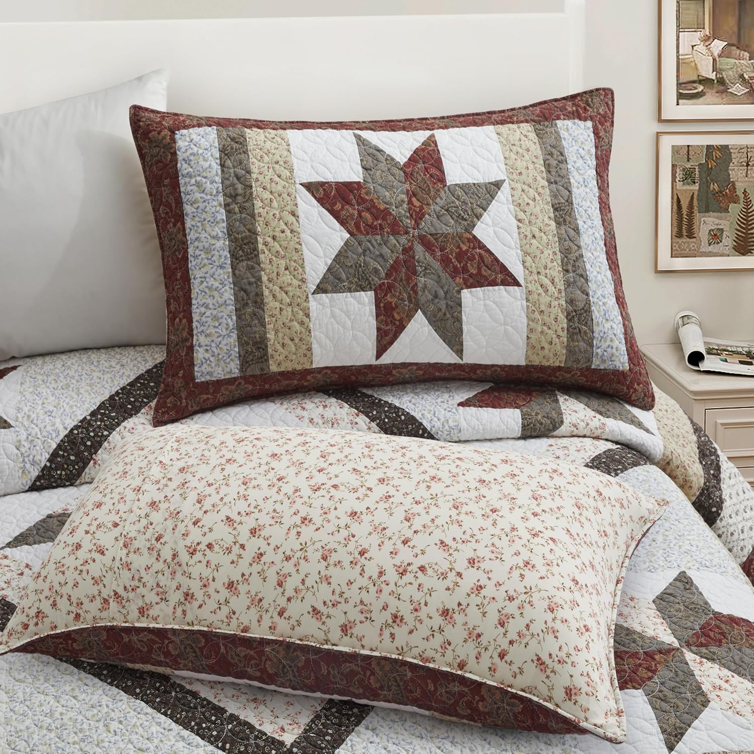 California King Quilt Set - Reversible Cotton Star Quilted Bedding with Pillow Shams