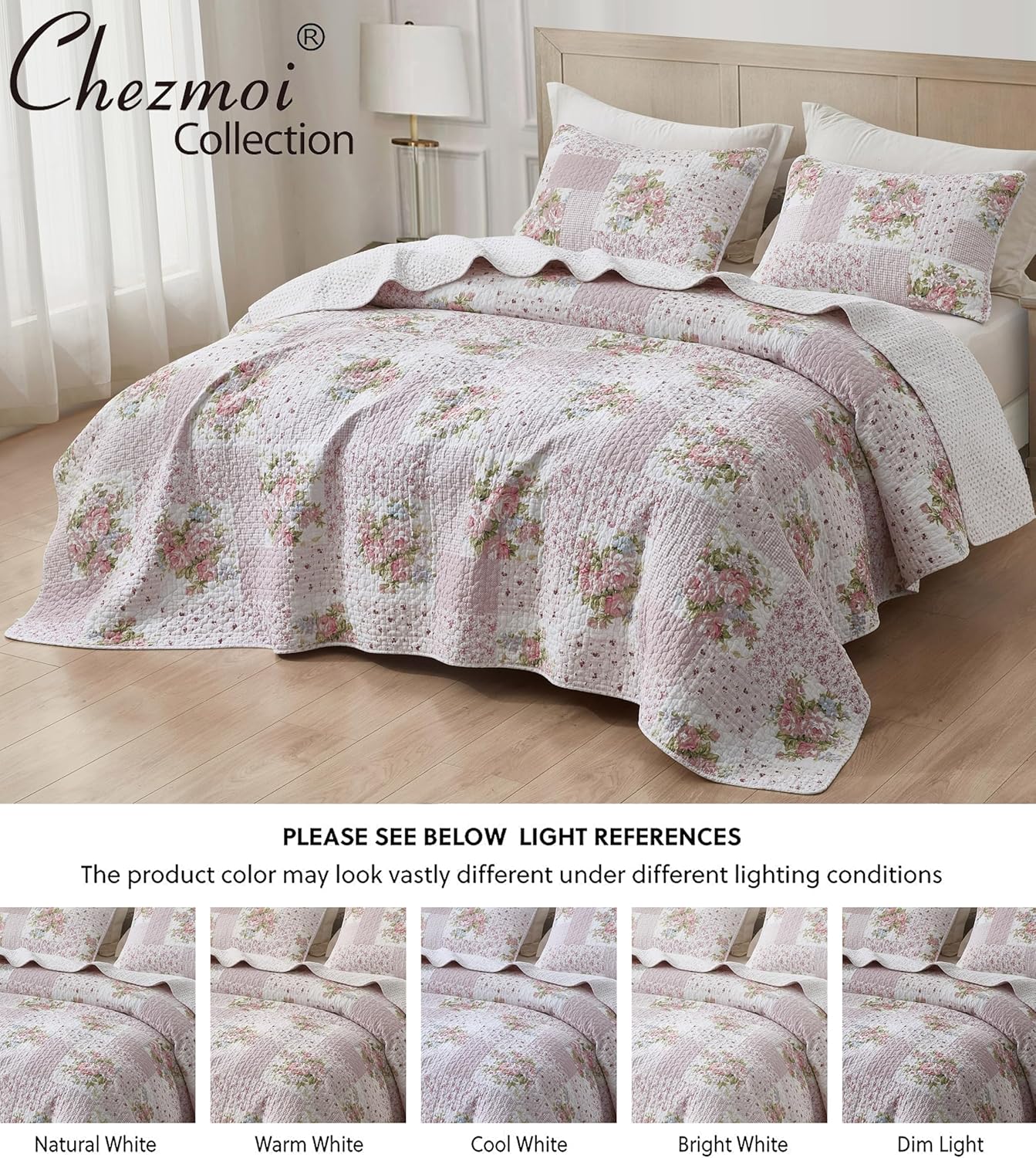 Chezmoi Collection Rosy 3-Piece Patchwork Quilt Set 1