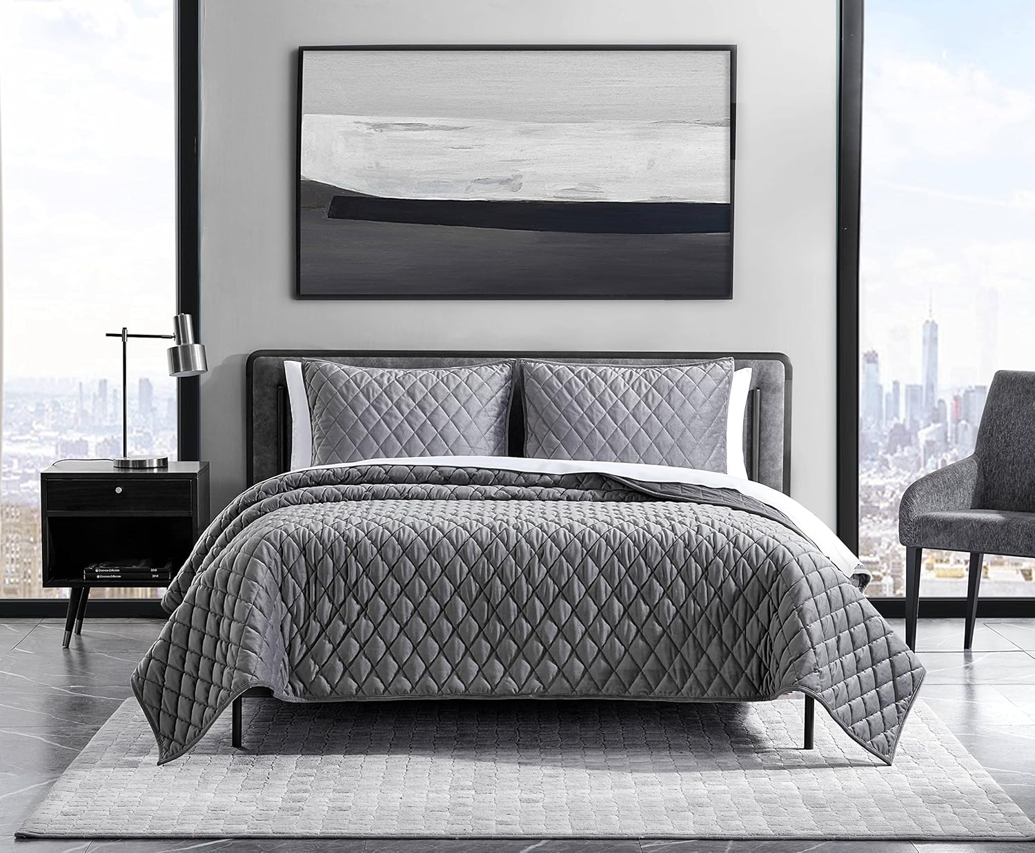 Vera Wang Queen Quilt Set Charcoal Grey
