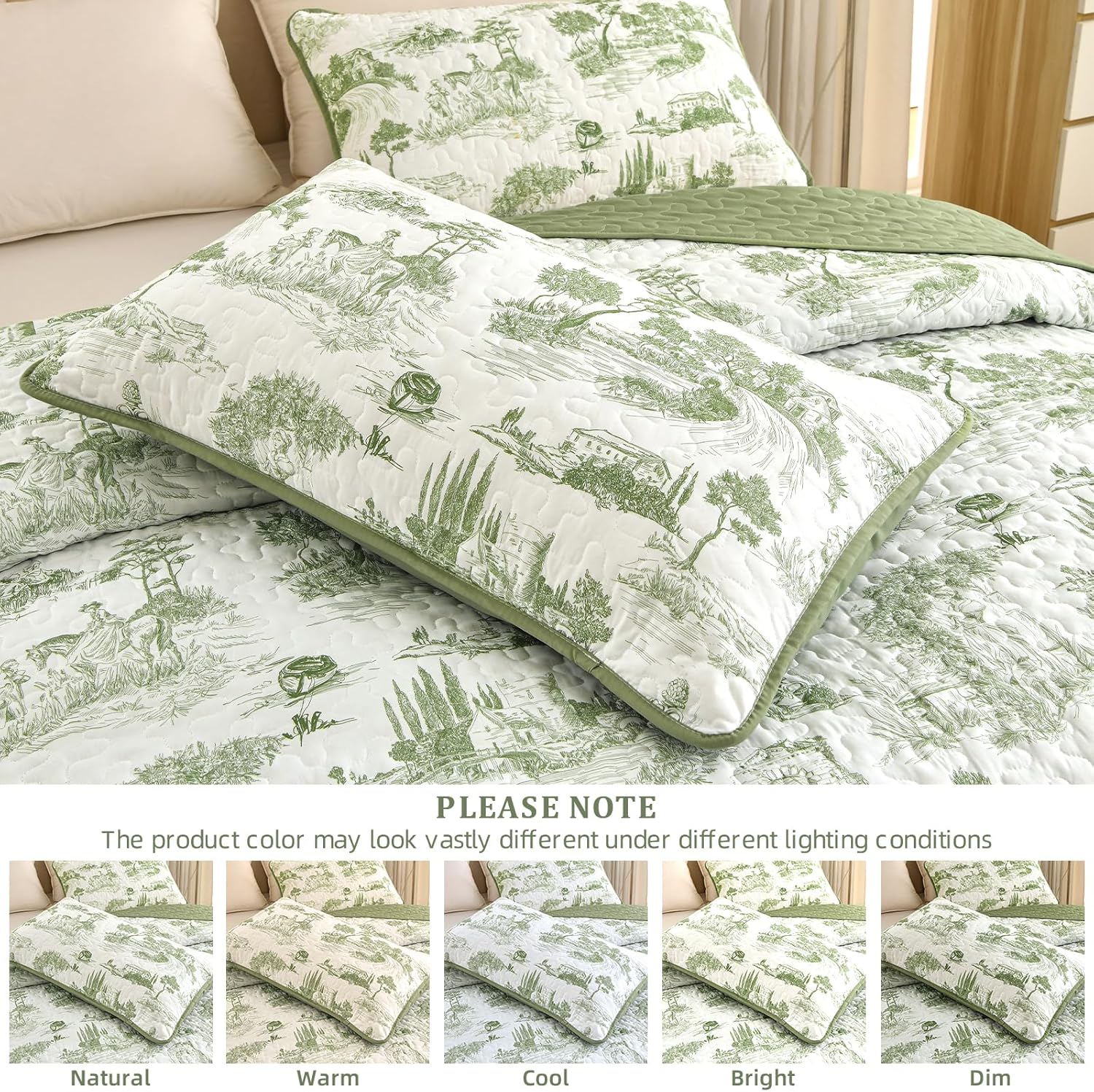 Drucon Sage Green Farmhouse Quilt Set King Size